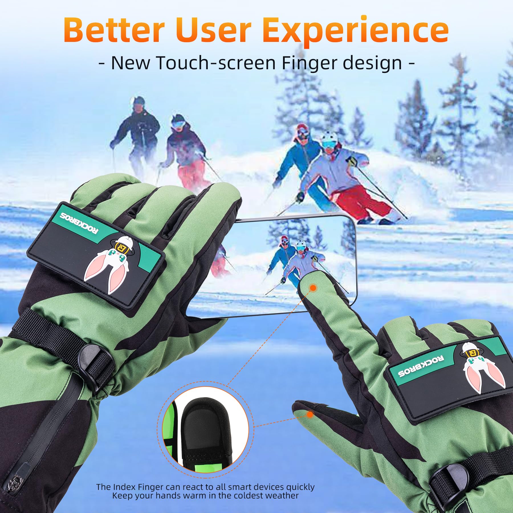 ROCKBROS Heated Gloves, Rechargeable Winter Touchscreen Hand Warmers for Men Women - Image 4