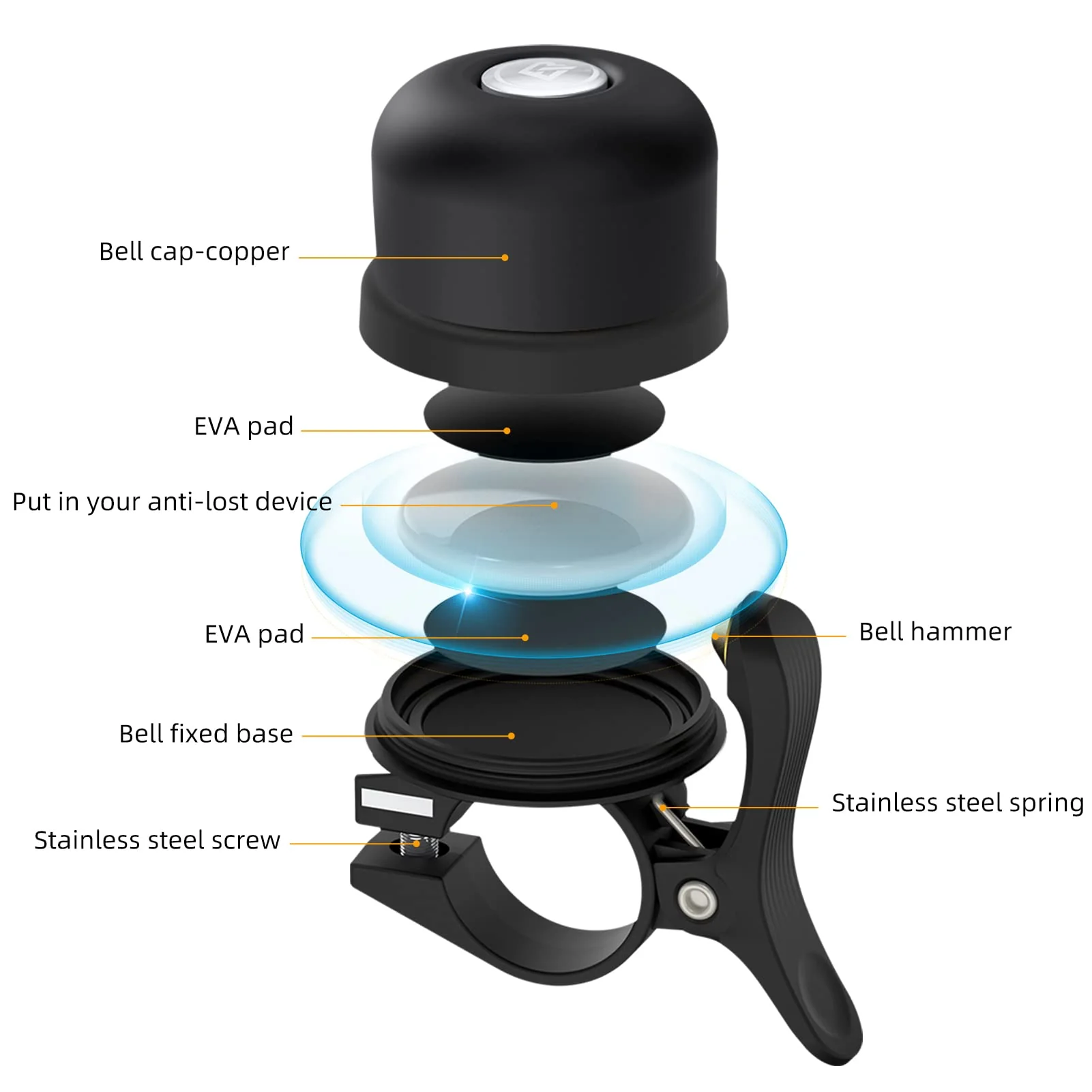 ROCKBROS Hidden AirTag Bike Bell, Anti-Theft GPS Tracker for 0.87"/22.2mm, 1"/25.4mm, 1.25"/31.8mm Handlebars - Image 10