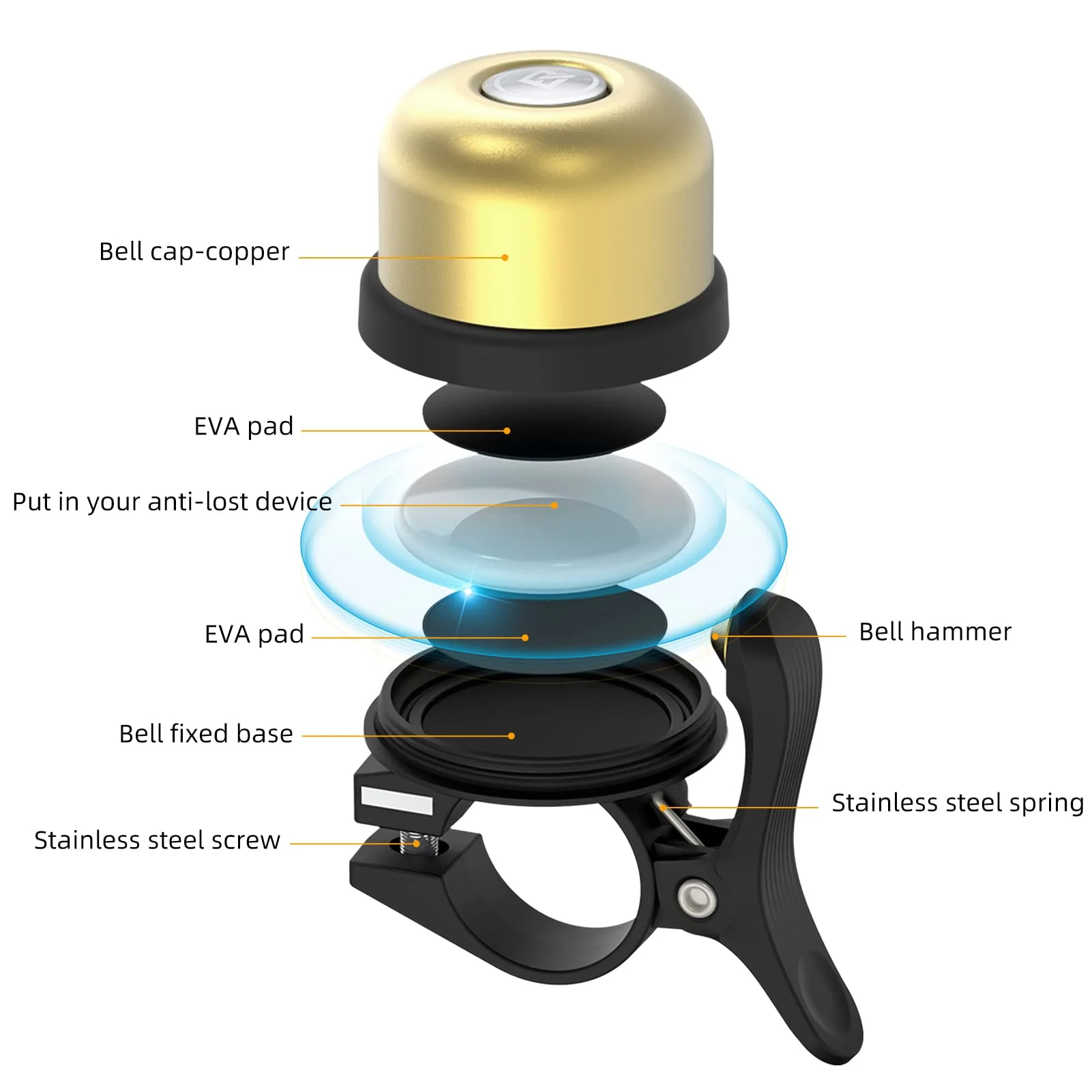 ROCKBROS Hidden AirTag Bike Bell, Anti-Theft GPS Tracker for 0.87"/22.2mm, 1"/25.4mm, 1.25"/31.8mm Handlebars - Image 3