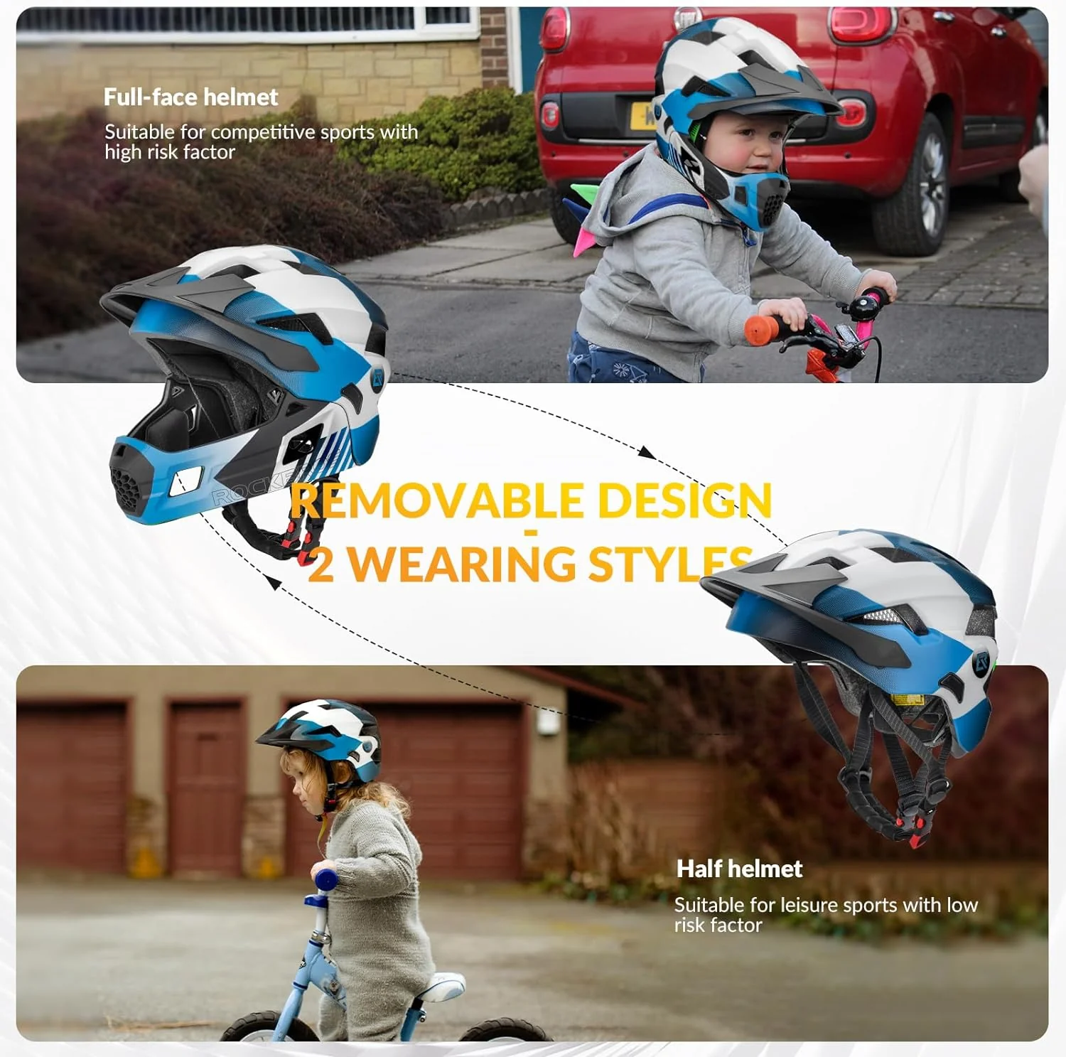 ROCKBROS Kids Full Face Bike Helmet Ages 5-14 Anti-Collision Detachable Chin - Image 12
