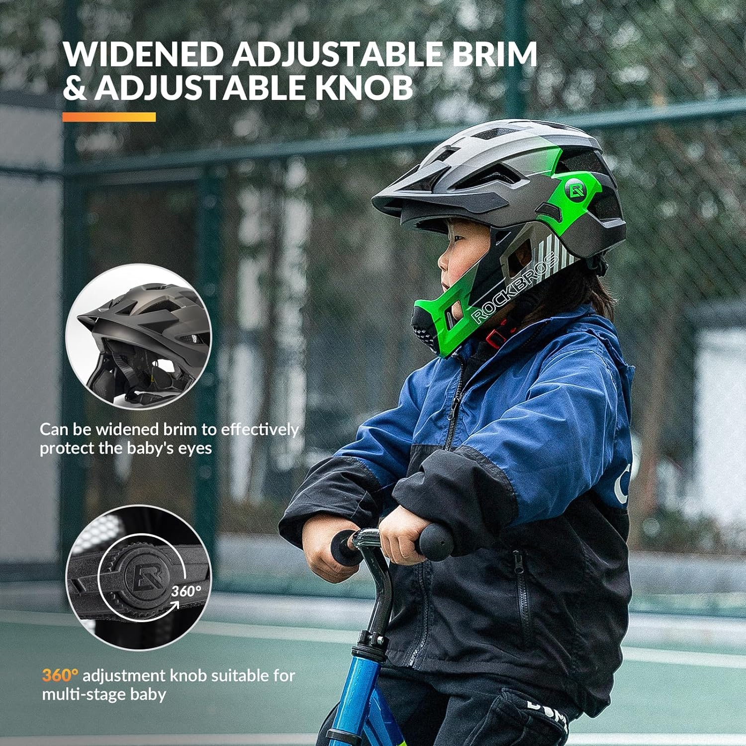 ROCKBROS Kids Full Face Bike Helmet Ages 5-14 Anti-Collision Detachable Chin - Image 13