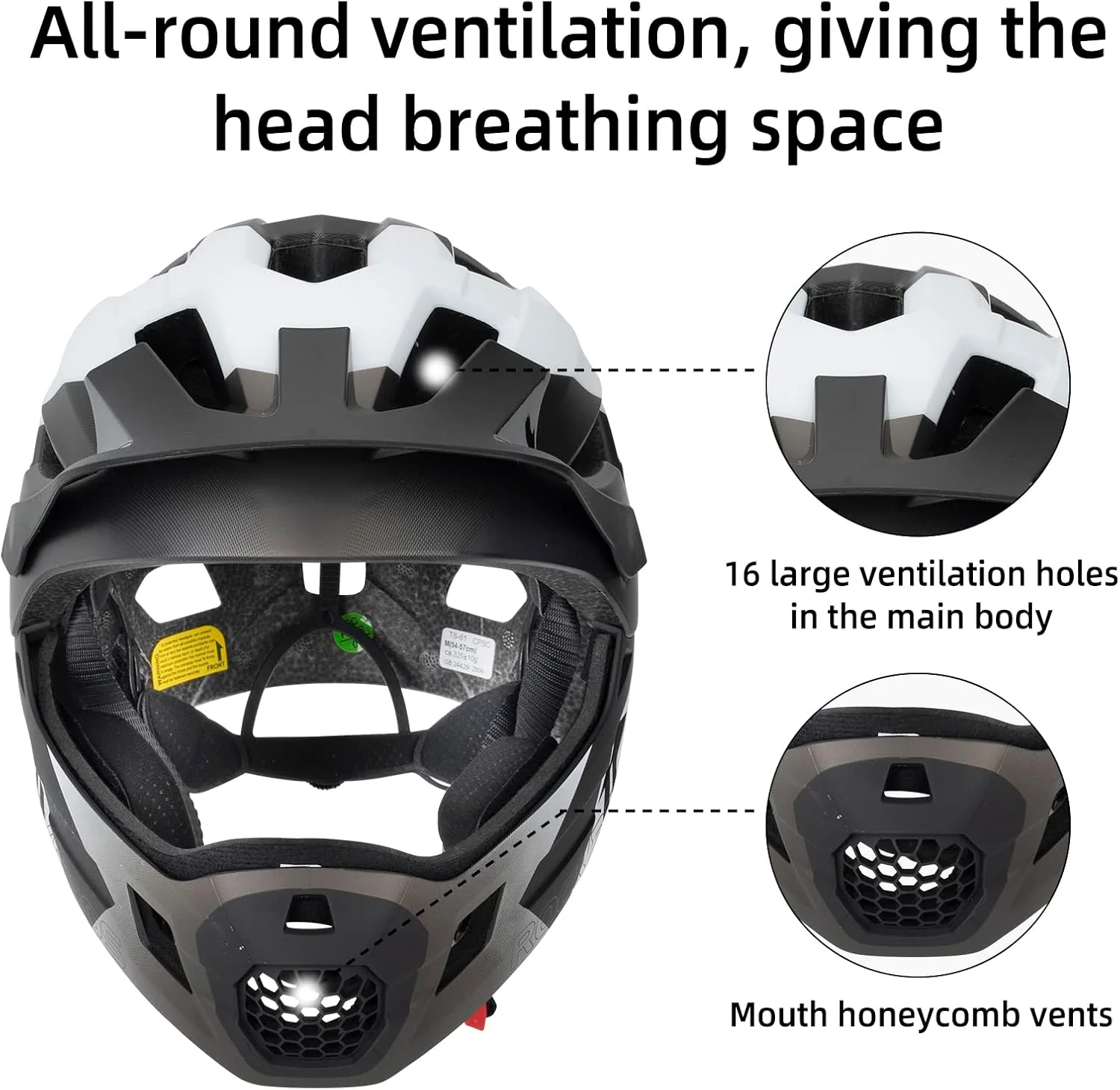 ROCKBROS Kids Full Face Bike Helmet Ages 5-14 Anti-Collision Detachable Chin - Image 21