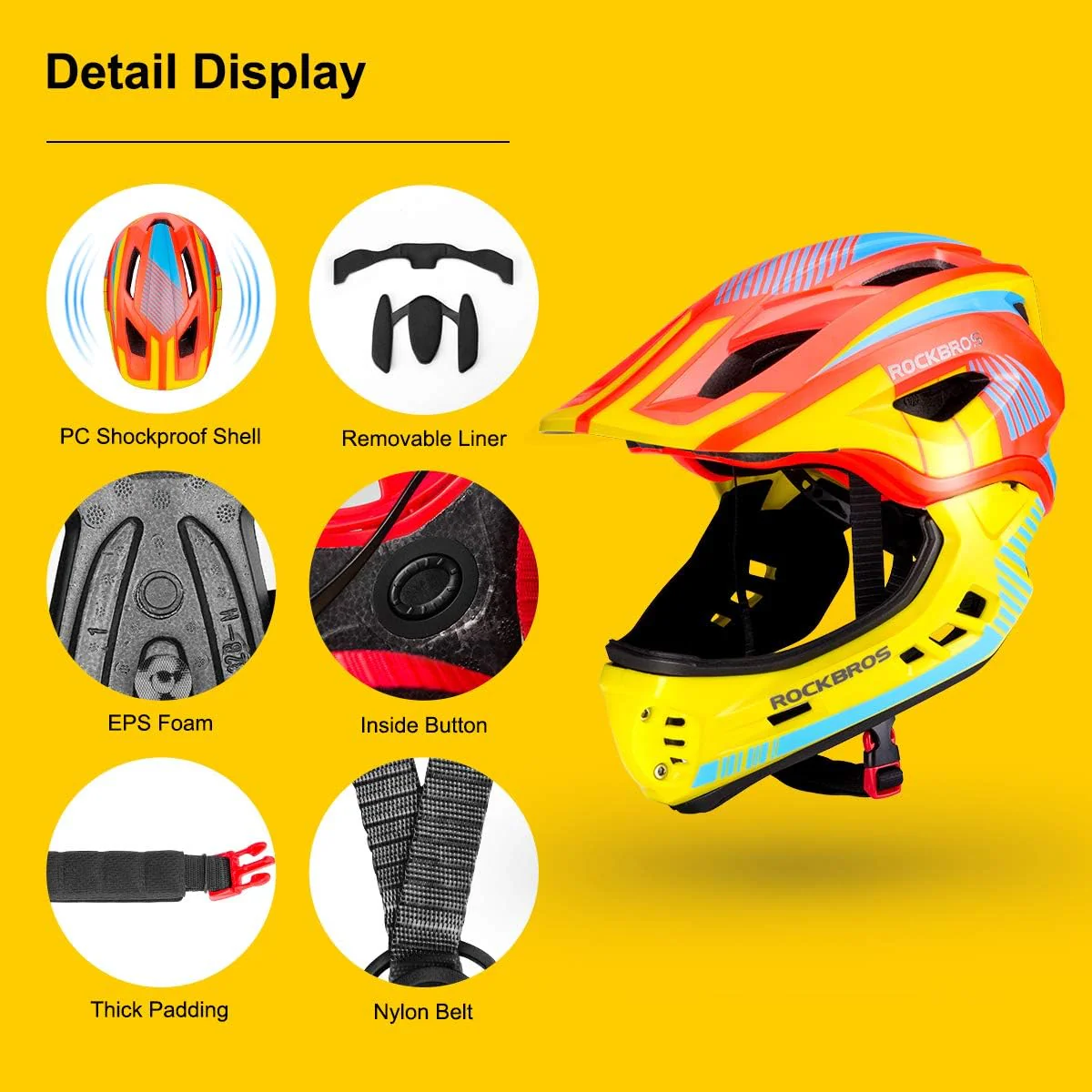 ROCKBROS Kids Full Face Helmet Detachable for Youth Child Boys Girls Ages 3-16 - Image 15