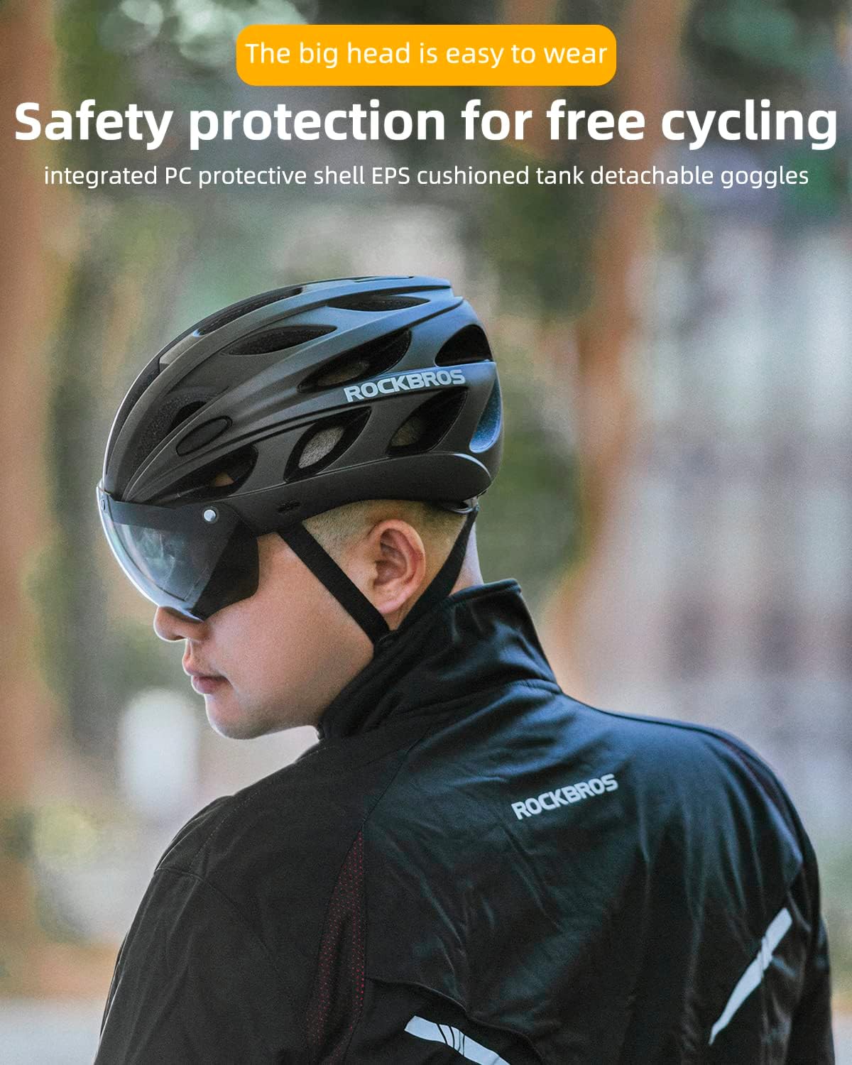 ROCKBROS Lightweight Cycling Helmet with Removable Goggles Sun Visor - Image 14