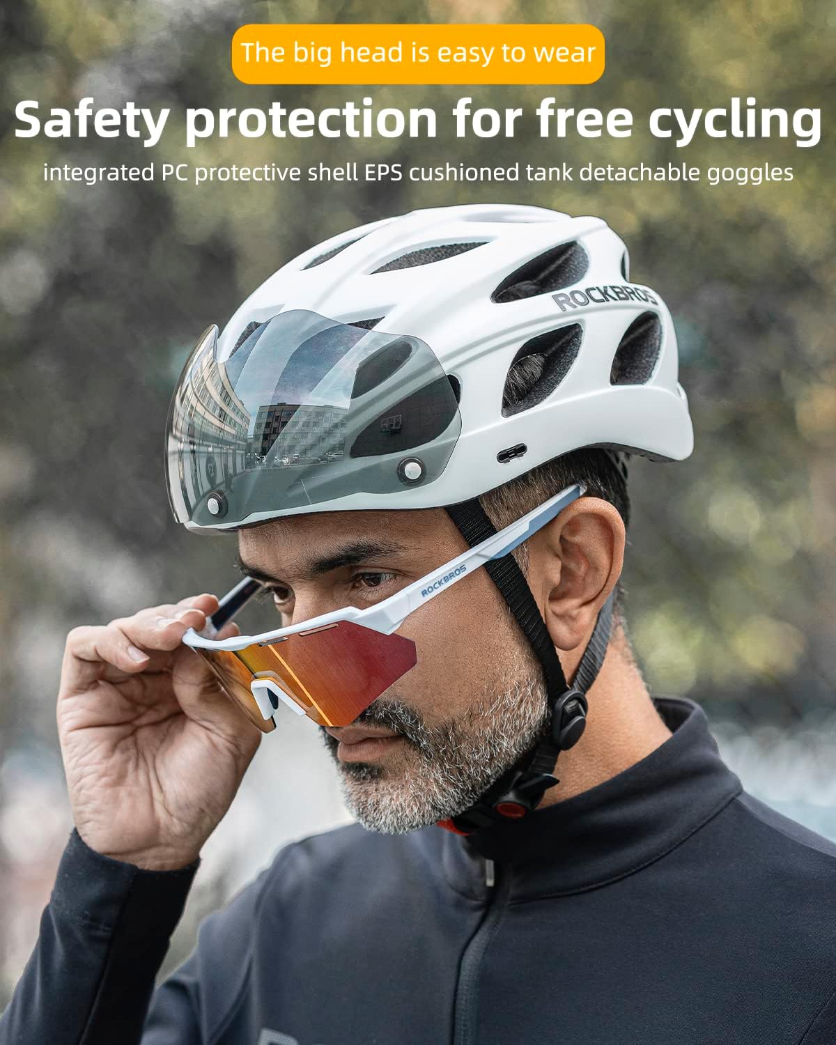 ROCKBROS Lightweight Cycling Helmet with Removable Goggles Sun Visor - Image 20