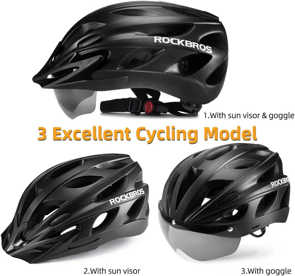 ROCKBROS Lightweight Cycling Helmet with Removable Goggles Sun Visor - Image 3