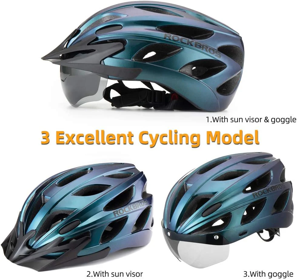 ROCKBROS Lightweight Cycling Helmet with Removable Goggles Sun Visor - Image 8