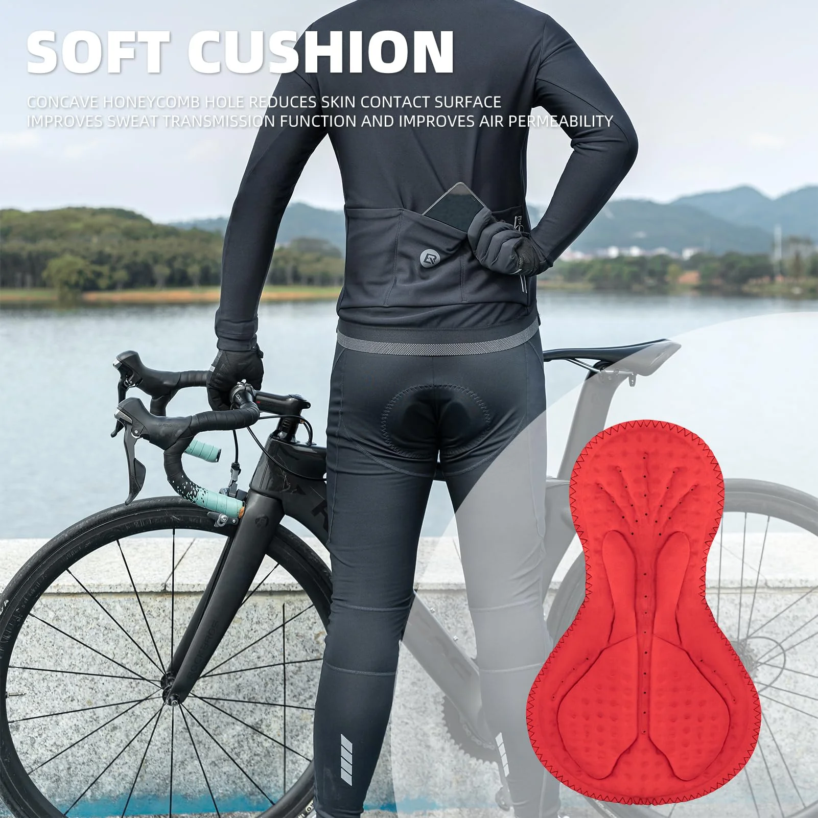 ROCKBROS Men’s Winter Cycling Pants 4D padded, windproof fleece, thermal bike leggings for outdoor riding - Image 4