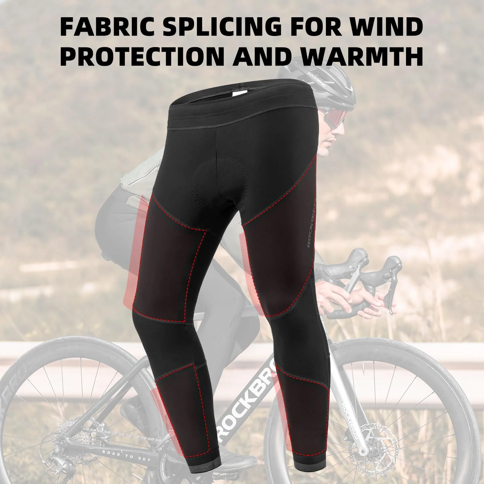 ROCKBROS Men’s Winter Cycling Pants 4D padded, windproof fleece, thermal bike leggings for outdoor riding - Image 5