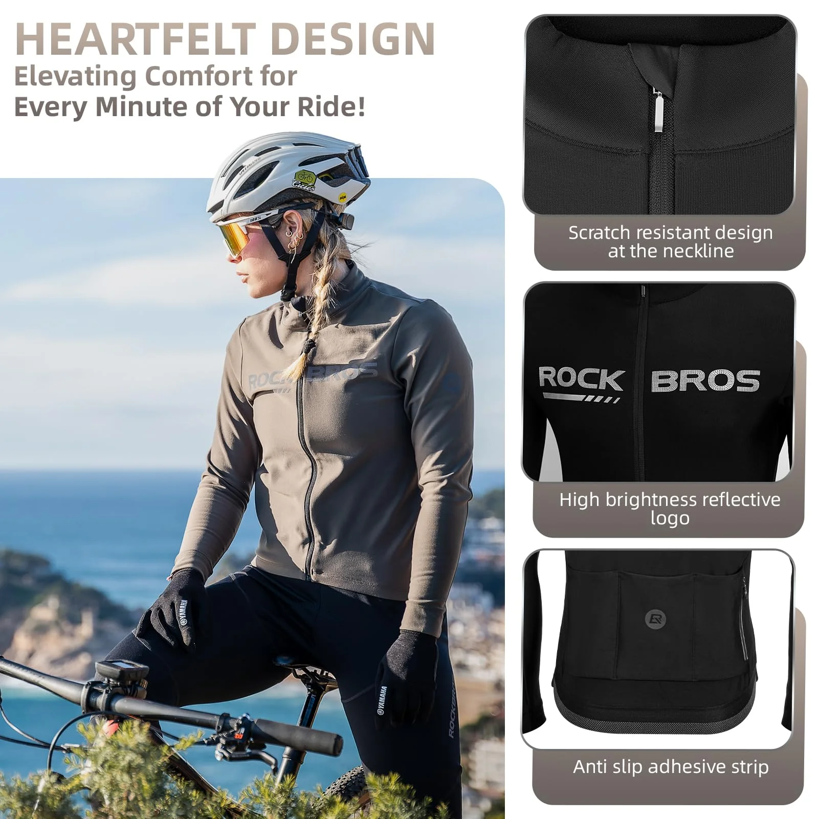 ROCKBROS Men's Long Sleeve Cycling Jersey with full zipper rear pockets perfect fit for outdoor sports - Image 10