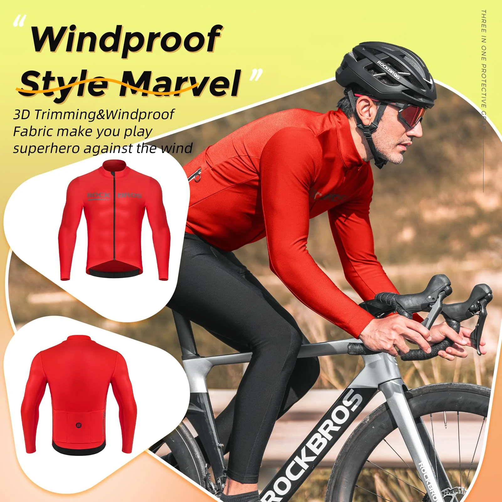 ROCKBROS Men's Long Sleeve Cycling Jersey with full zipper rear pockets perfect fit for outdoor sports - Image 12