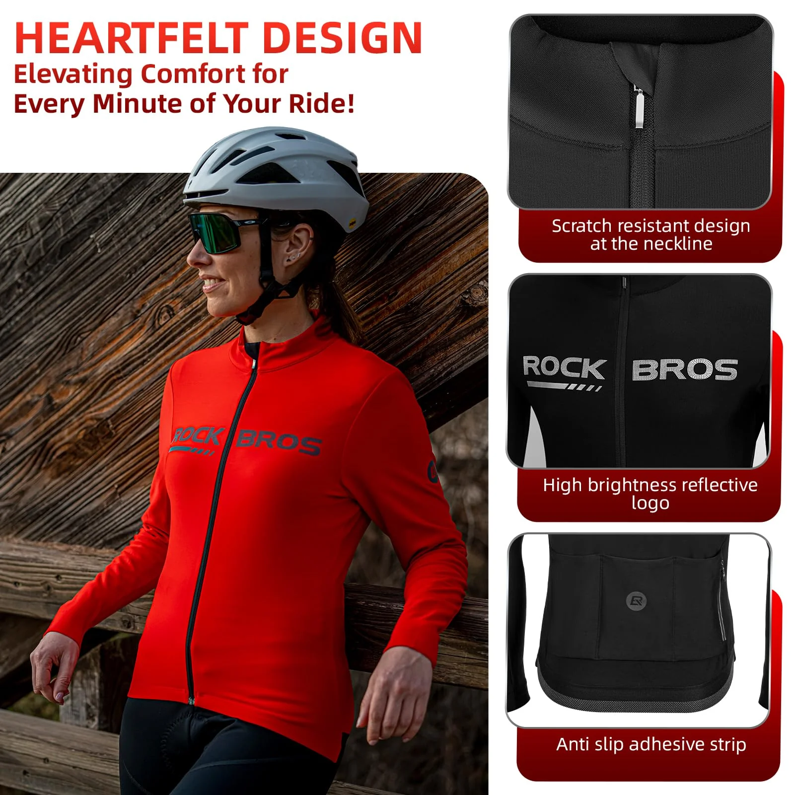 ROCKBROS Men's Long Sleeve Cycling Jersey with full zipper rear pockets perfect fit for outdoor sports - Image 13
