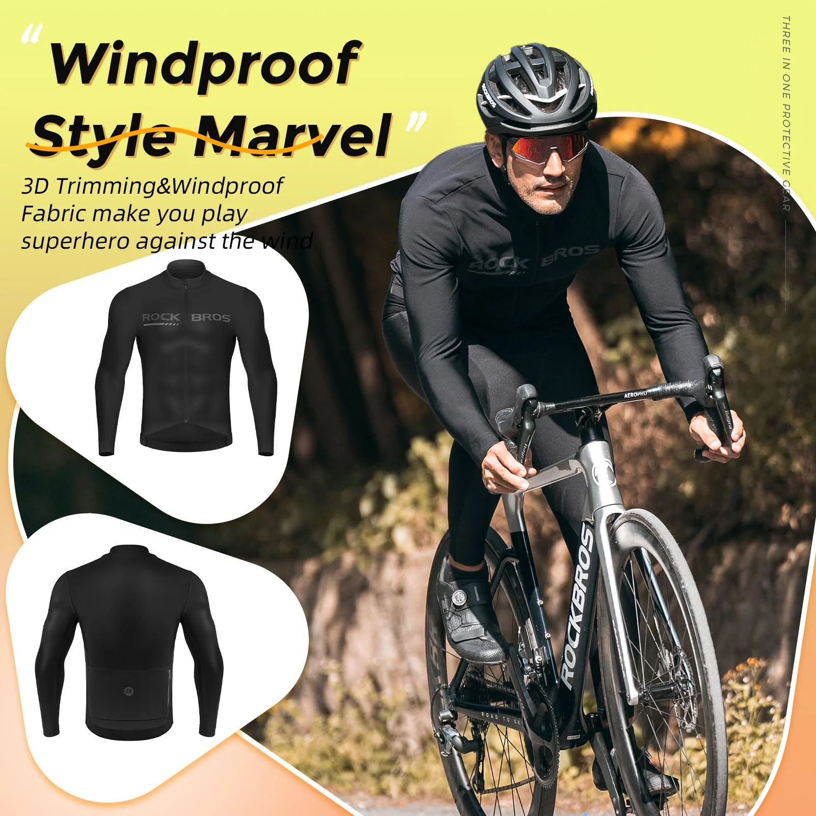 ROCKBROS Men's Long Sleeve Cycling Jersey with full zipper rear pockets perfect fit for outdoor sports - Image 4