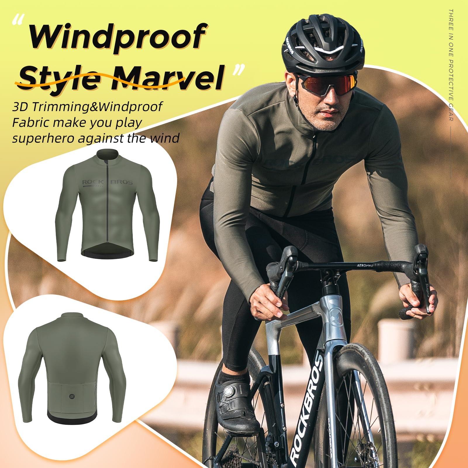 ROCKBROS Men's Long Sleeve Cycling Jersey with full zipper rear pockets perfect fit for outdoor sports - Image 8