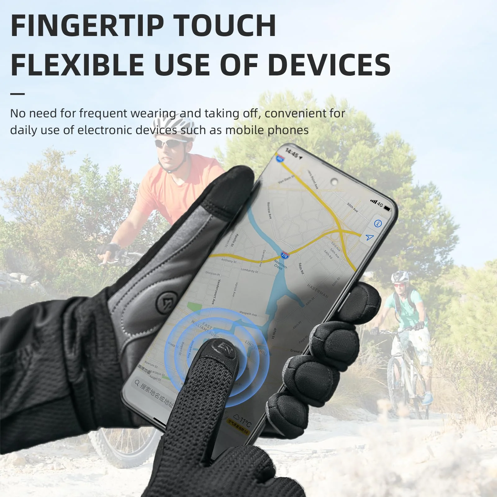 ROCKBROS Men's Mountain Bike Gloves Touch Screen Anti-Slip Full Finger MTB Gloves - Image 5
