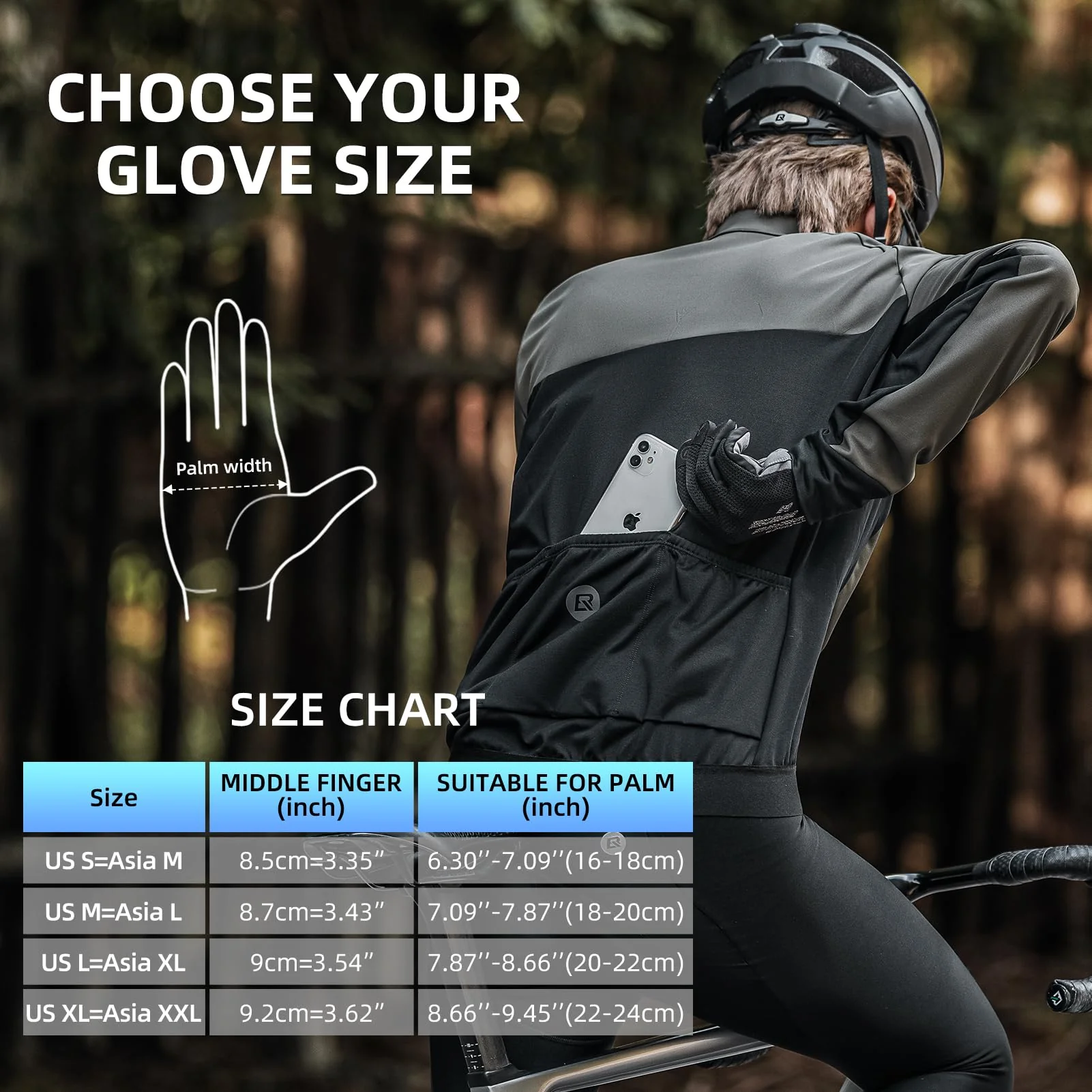 ROCKBROS Men's Mountain Bike Gloves Touch Screen Anti-Slip Full Finger MTB Gloves - Image 6