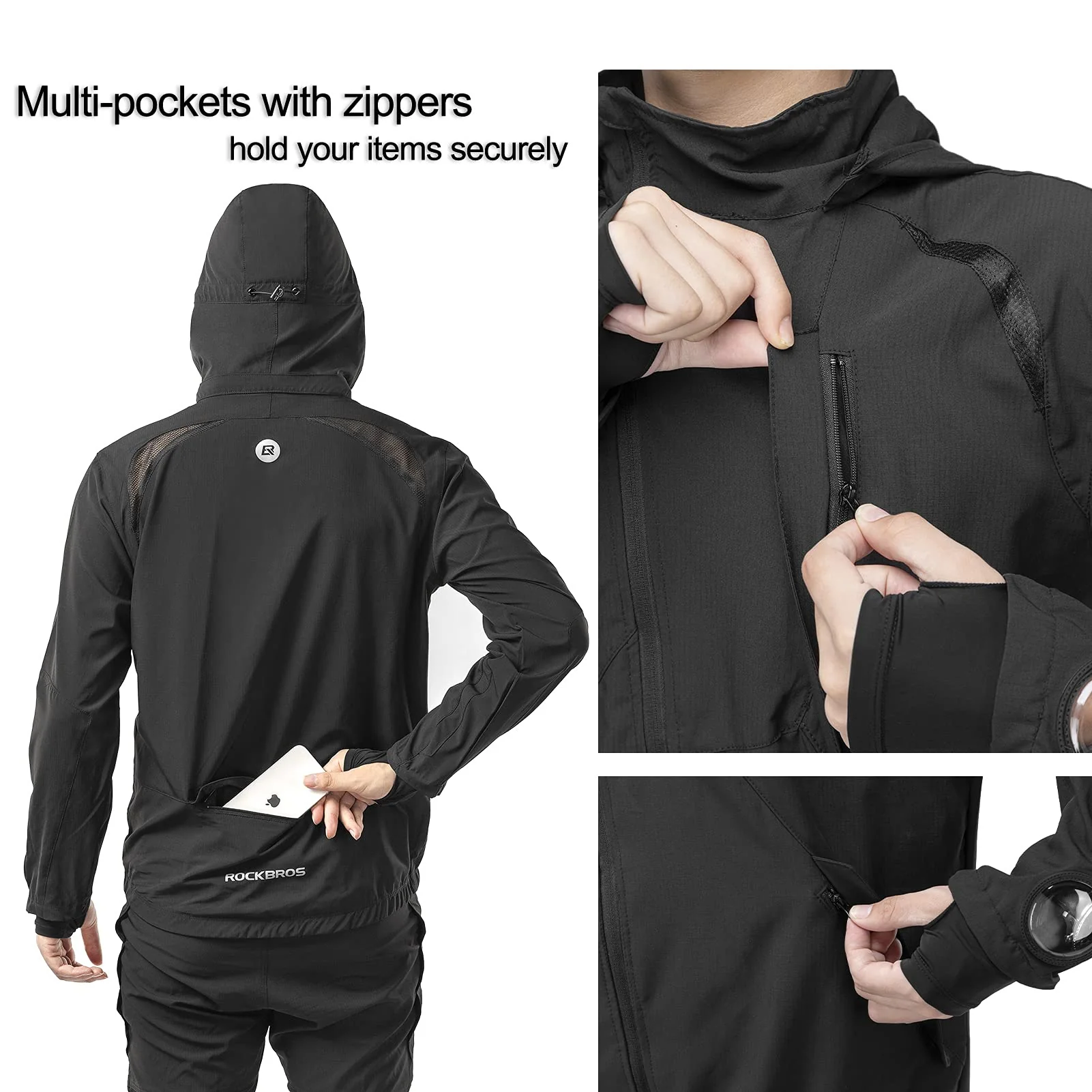 ROCKBROS Men's Windproof Cycling Jacket, Quick-Dry Lightweight Breathable MTB Jacket - Image 3