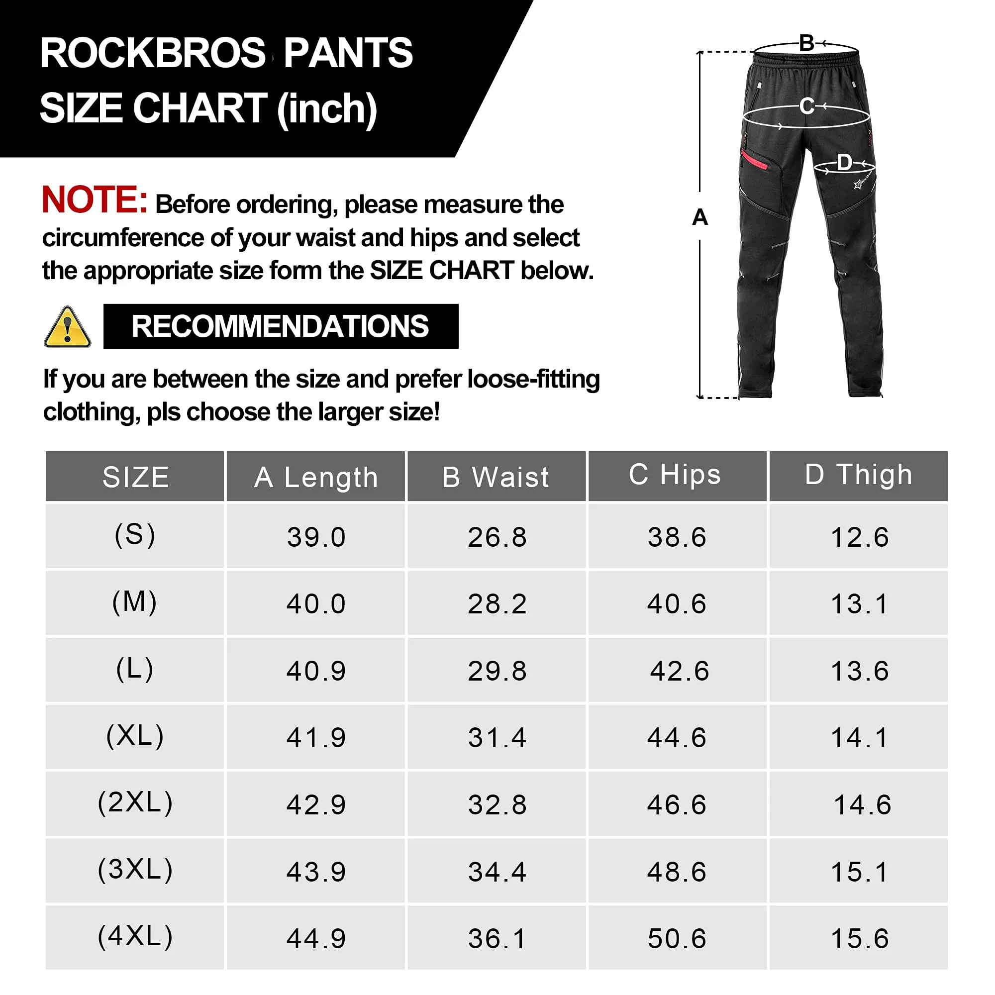 ROCKBROS Men's Windproof Thermal Cycling Pants - Winter Fleece for Biking, Running, Hiking - Image 5