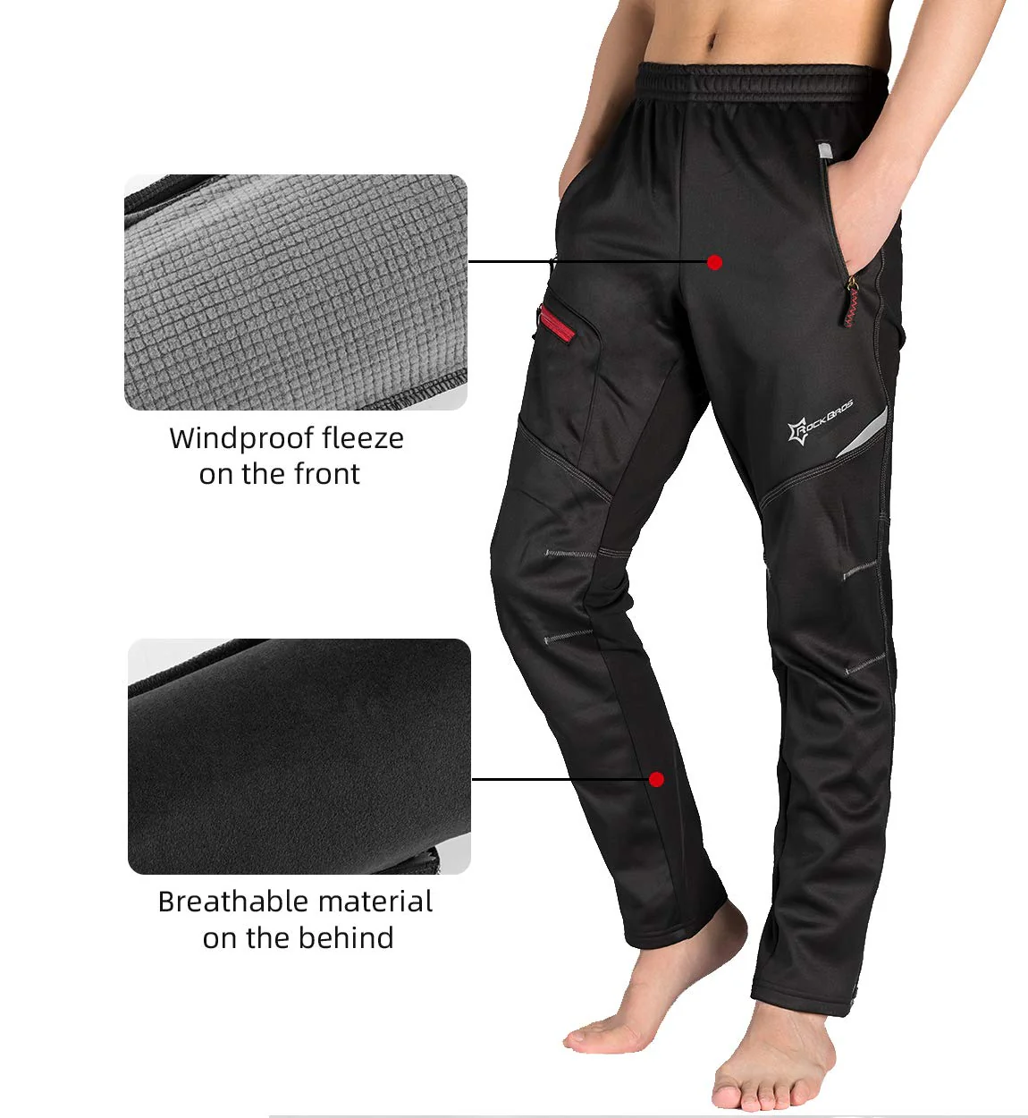 ROCKBROS Men's Windproof Thermal Cycling Pants - Winter Fleece for Biking, Running, Hiking - Image 6