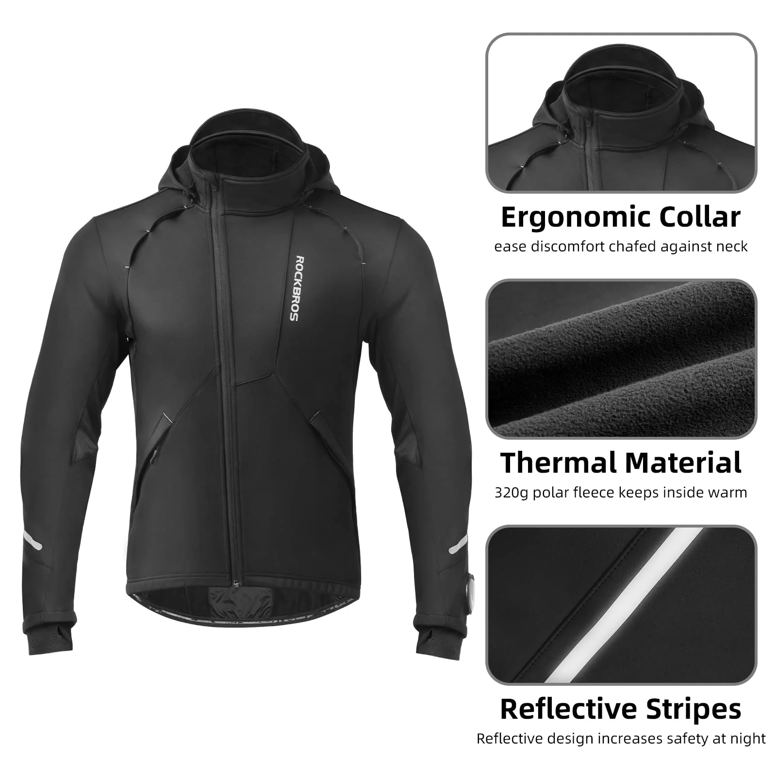 ROCKBROS Men's Winter Cycling Jacket for 5–32°F Thermal Windproof for Biking, Running, Hiking - Image 11