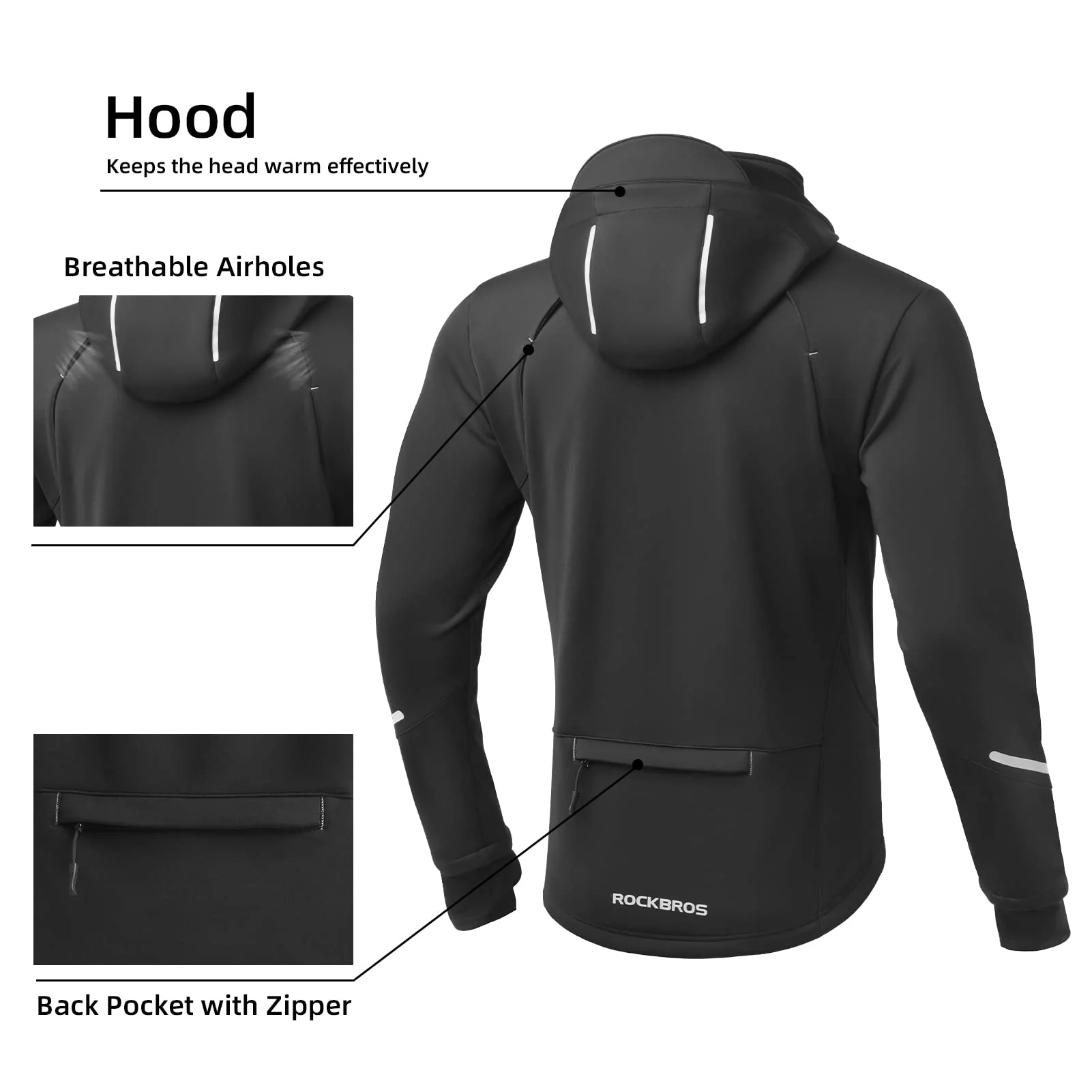 ROCKBROS Men's Winter Cycling Jacket for 5–32°F Thermal Windproof for Biking, Running, Hiking - Image 12