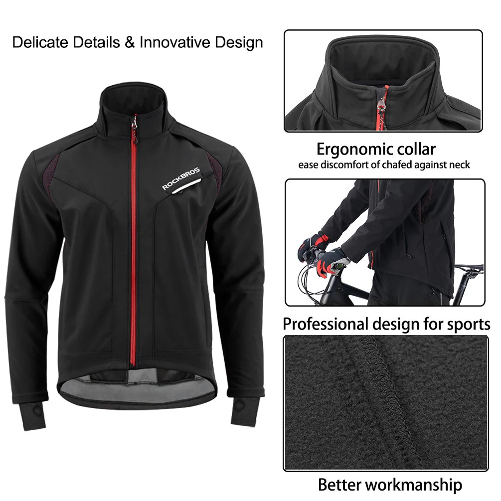 ROCKBROS Men's Winter Cycling Jacket for 5–32°F Thermal Windproof for Biking, Running, Hiking - Image 4