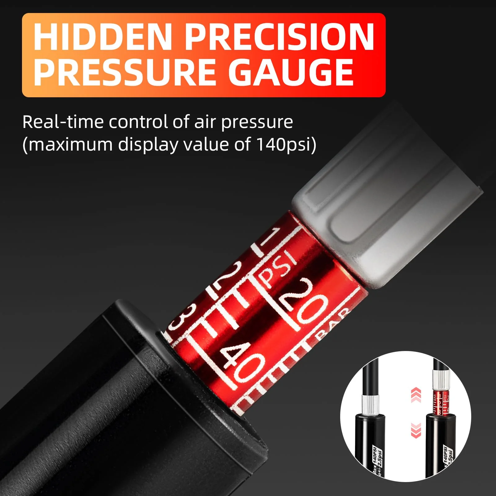 ROCKBROS Mini Portable Bike Pump with Hidden Gauge 220PSI - Image 5