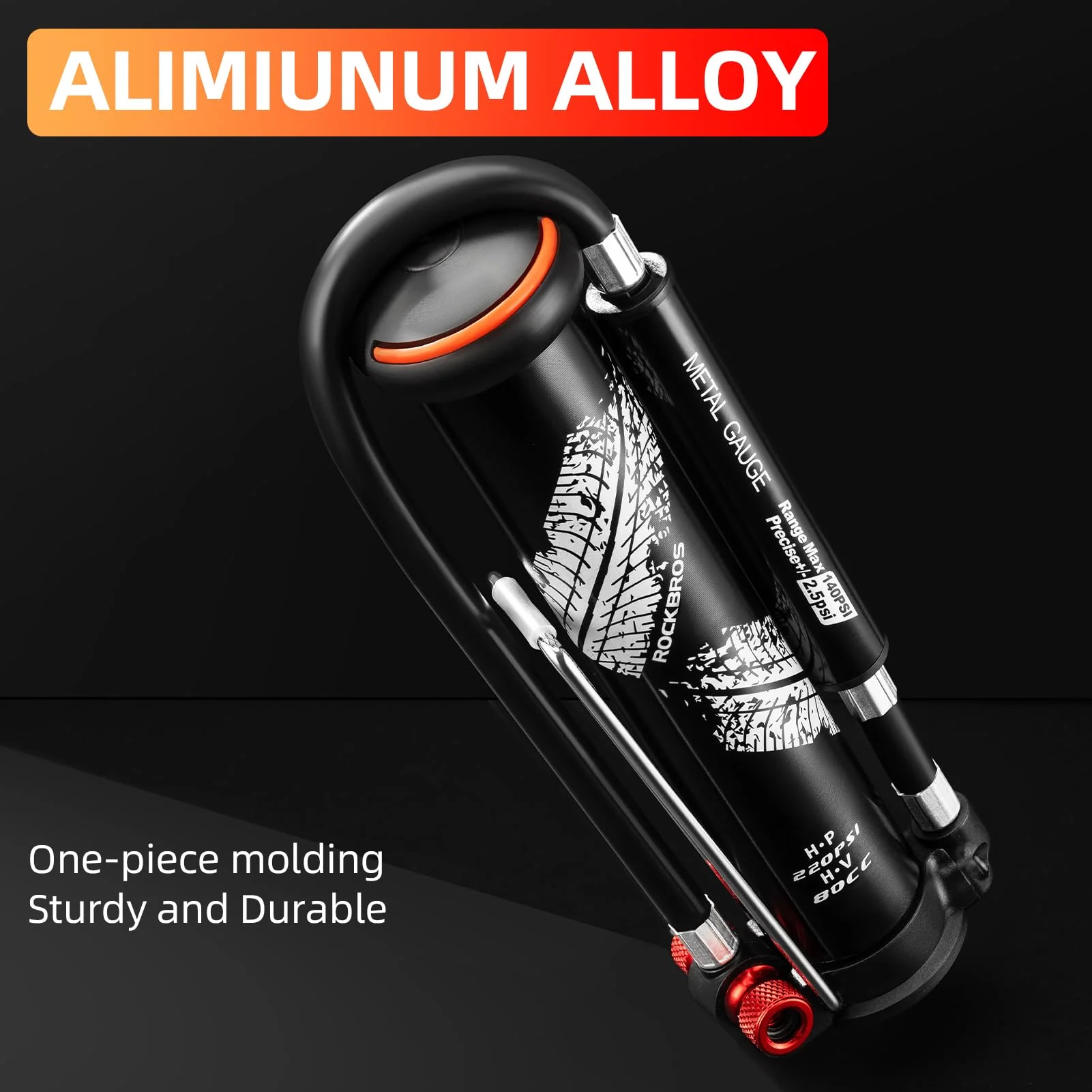 ROCKBROS Mini Portable Bike Pump with Hidden Gauge 220PSI - Image 6