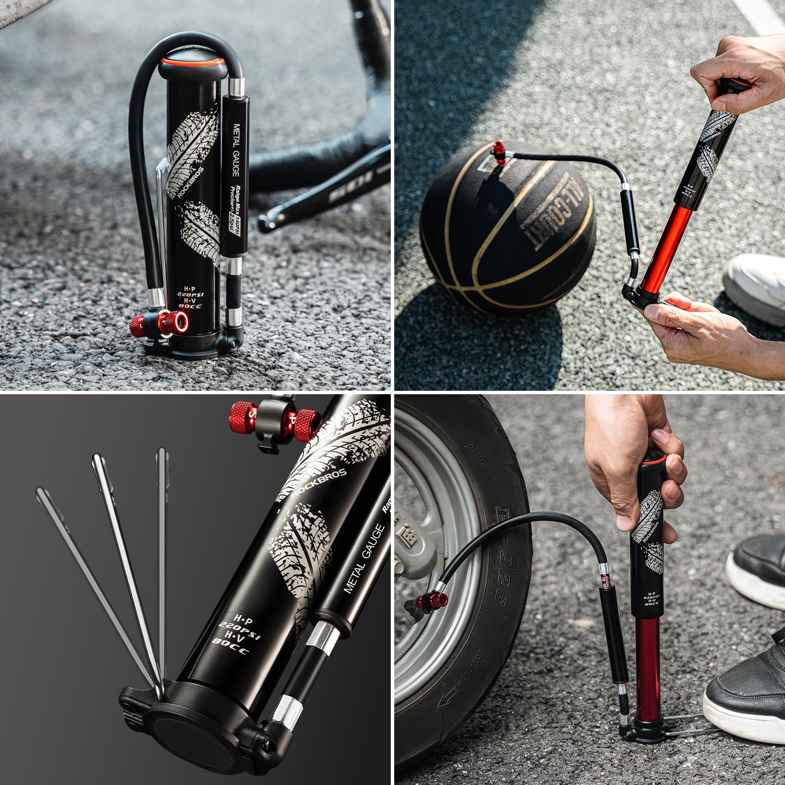 ROCKBROS Mini Portable Bike Pump with Hidden Gauge 220PSI - Image 7