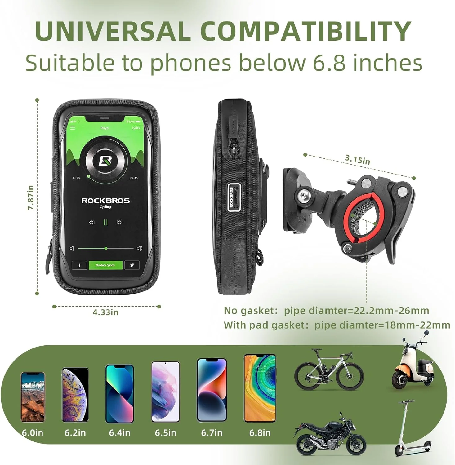 ROCKBROS Motorcycle Phone Mount Waterproof Handlebar Bag Phones Below 6.8” - Image 5