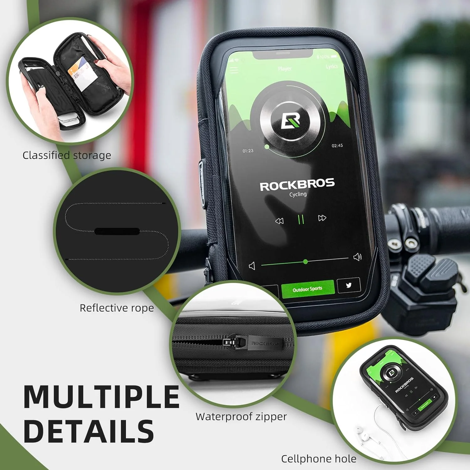 ROCKBROS Motorcycle Phone Mount Waterproof Handlebar Bag Phones Below 6.8” - Image 6