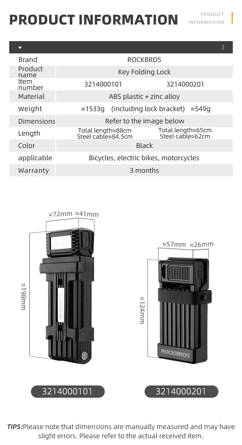 ROCKBROS MTB Road Bike Lock Key Folding Lock E-Bike Motorcycle Steel Lock Portable Antirust Anti-theft - Image 10