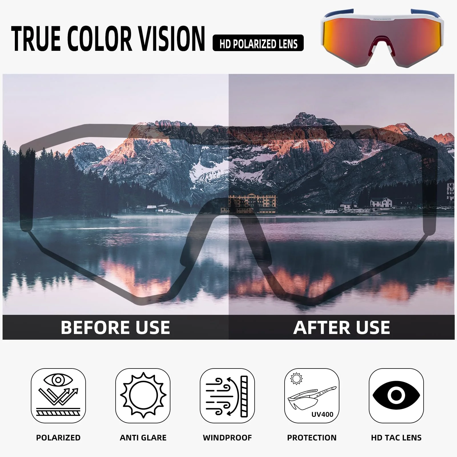 ROCKBROS Polarized Sunglasses Lightweight UV400 Protection Adjustable Fit - Image 12