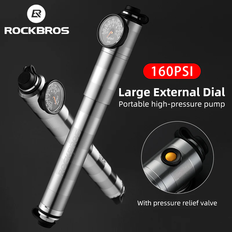ROCKBROS Ultralight Bike Tire Shock Mini Pump 160PSI High Pressure - Image 3