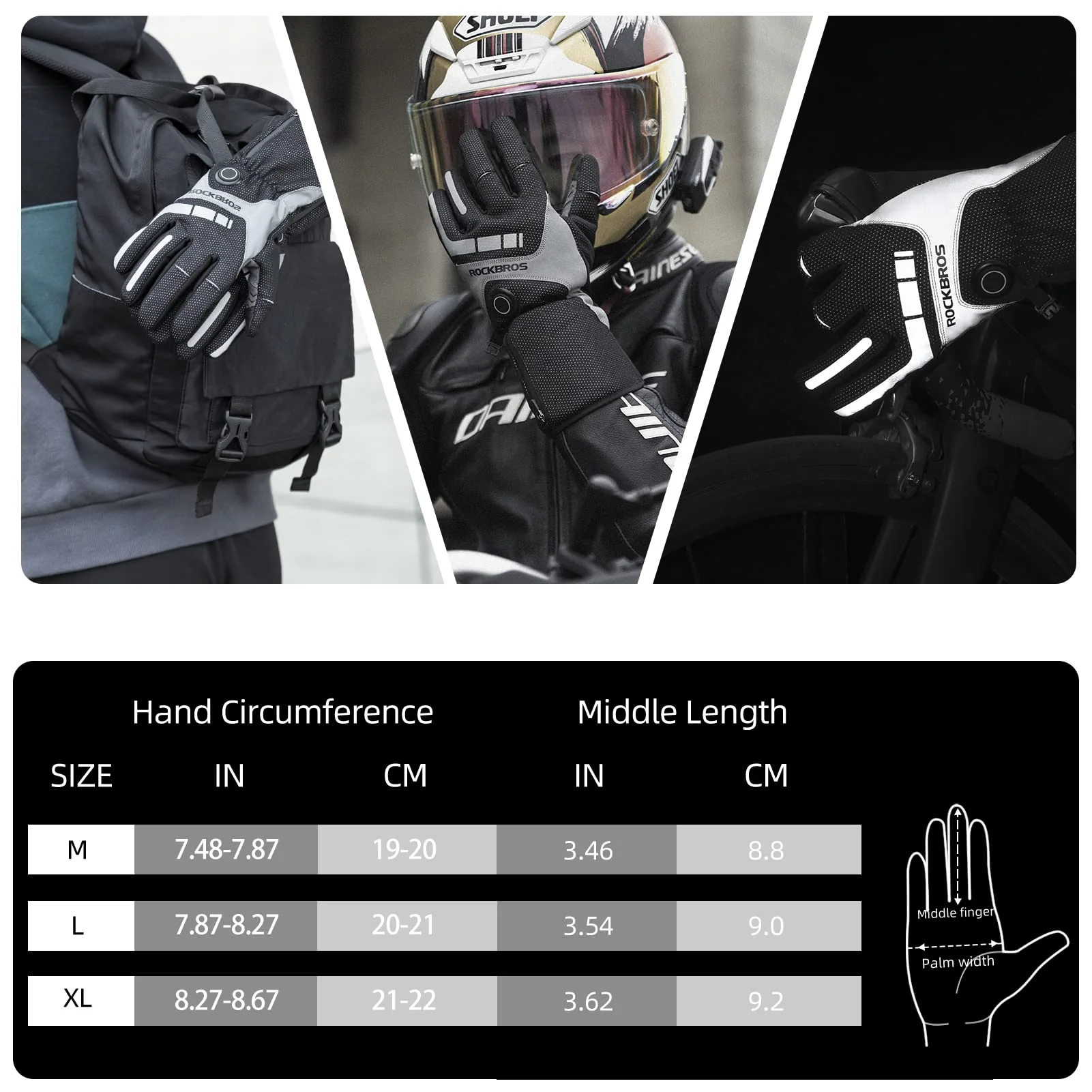 ROCKBROS Rechargeable Heated Gloves 4000mAh Touchscreen Windproof Thermal - Image 7