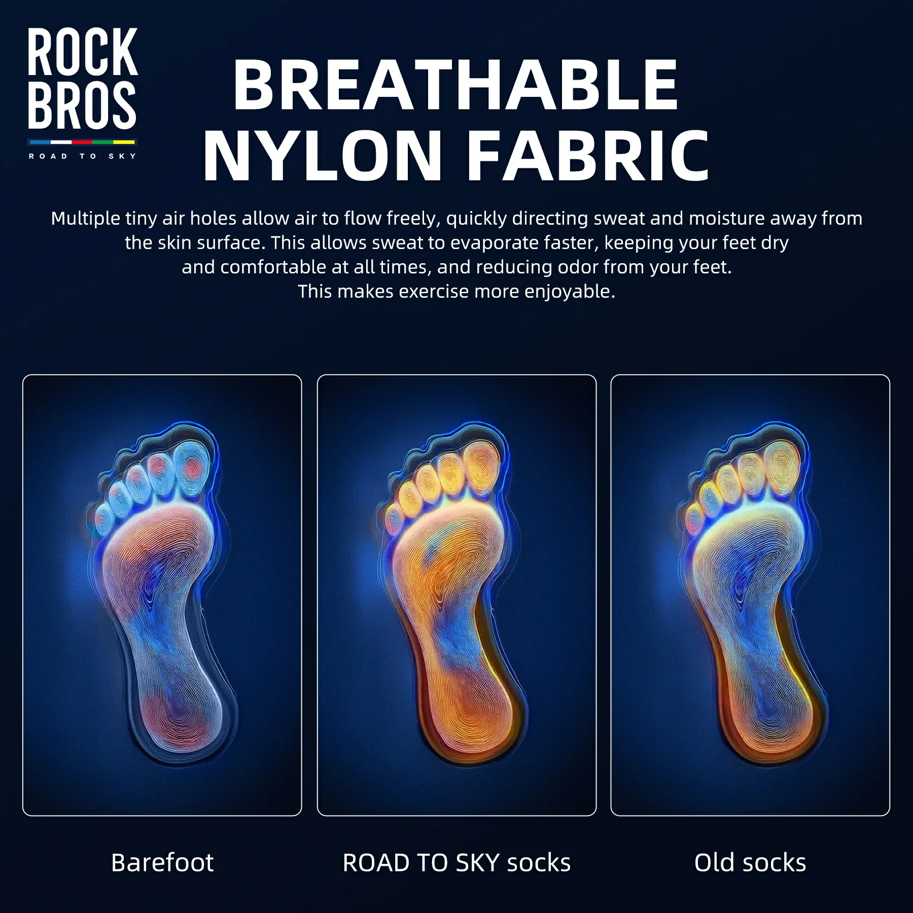ROCKBROS Road to Sky Bike Socks Breathable Fabric Antibacterial Long Ride Cushioned - Image 10