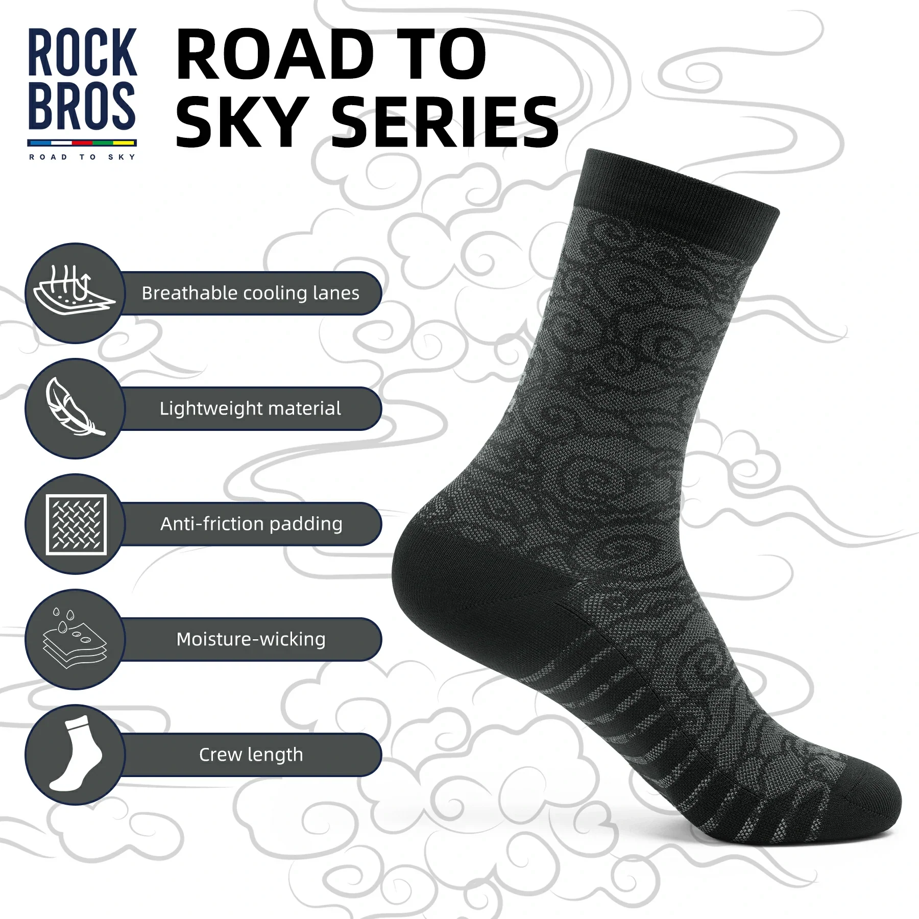 ROCKBROS Road to Sky Bike Socks Breathable Fabric Antibacterial Long Ride Cushioned - Image 5