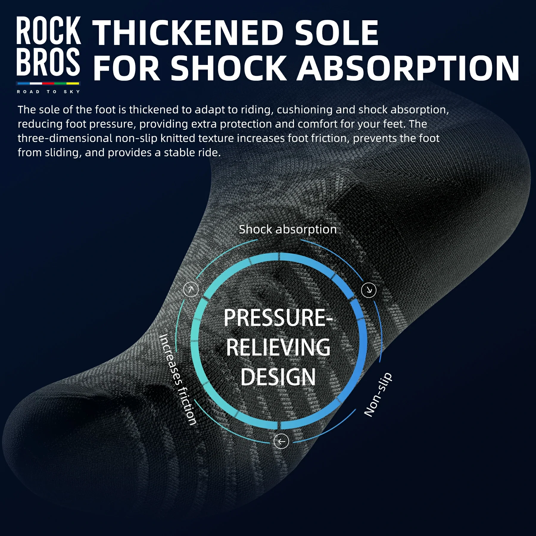 ROCKBROS Road to Sky Bike Socks Breathable Fabric Antibacterial Long Ride Cushioned - Image 6