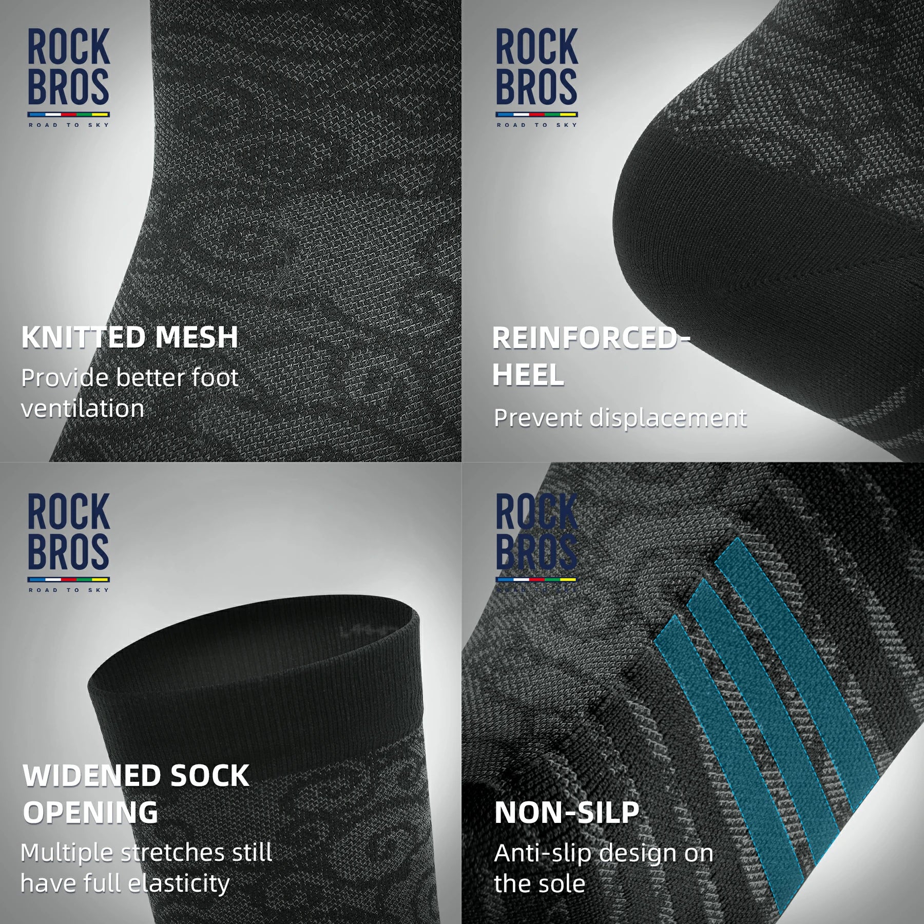 ROCKBROS Road to Sky Bike Socks Breathable Fabric Antibacterial Long Ride Cushioned - Image 7