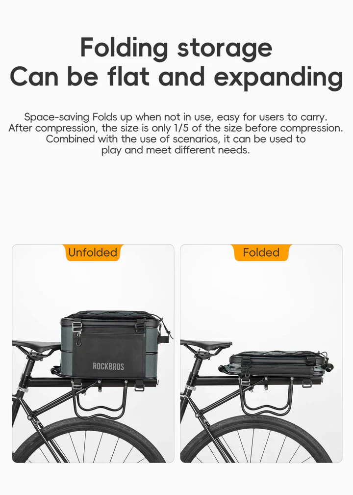 ROCKBROS Road to Sky Foldable Trunk Bag – 16.8L Expandable Bike Rack Bag - Image 3