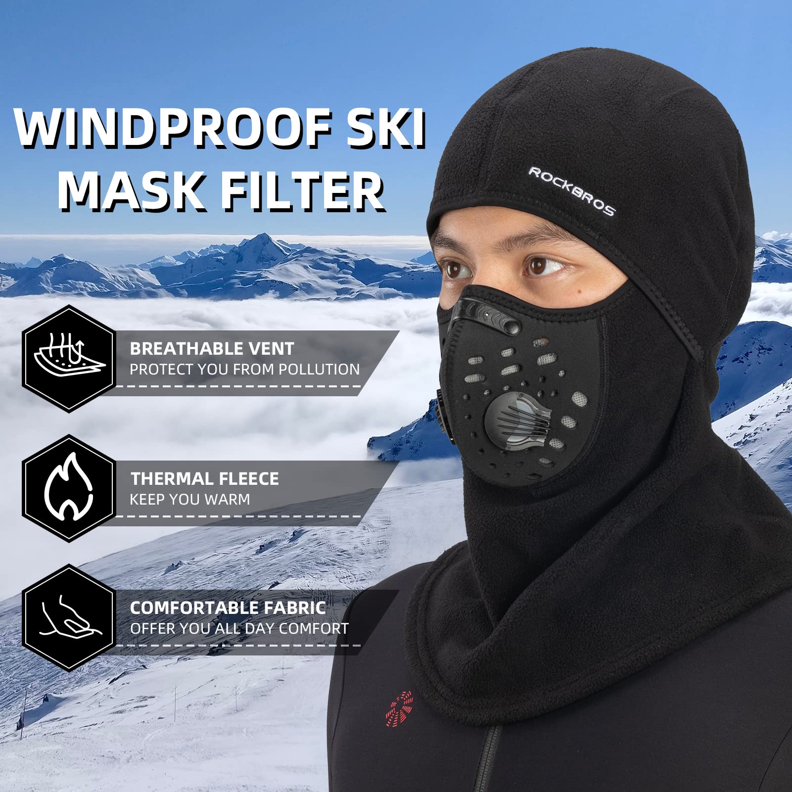 ROCKBROS Ski Mask Balaclava Winter Mask for Men Baclava Cold Weather Thermal - Image 5