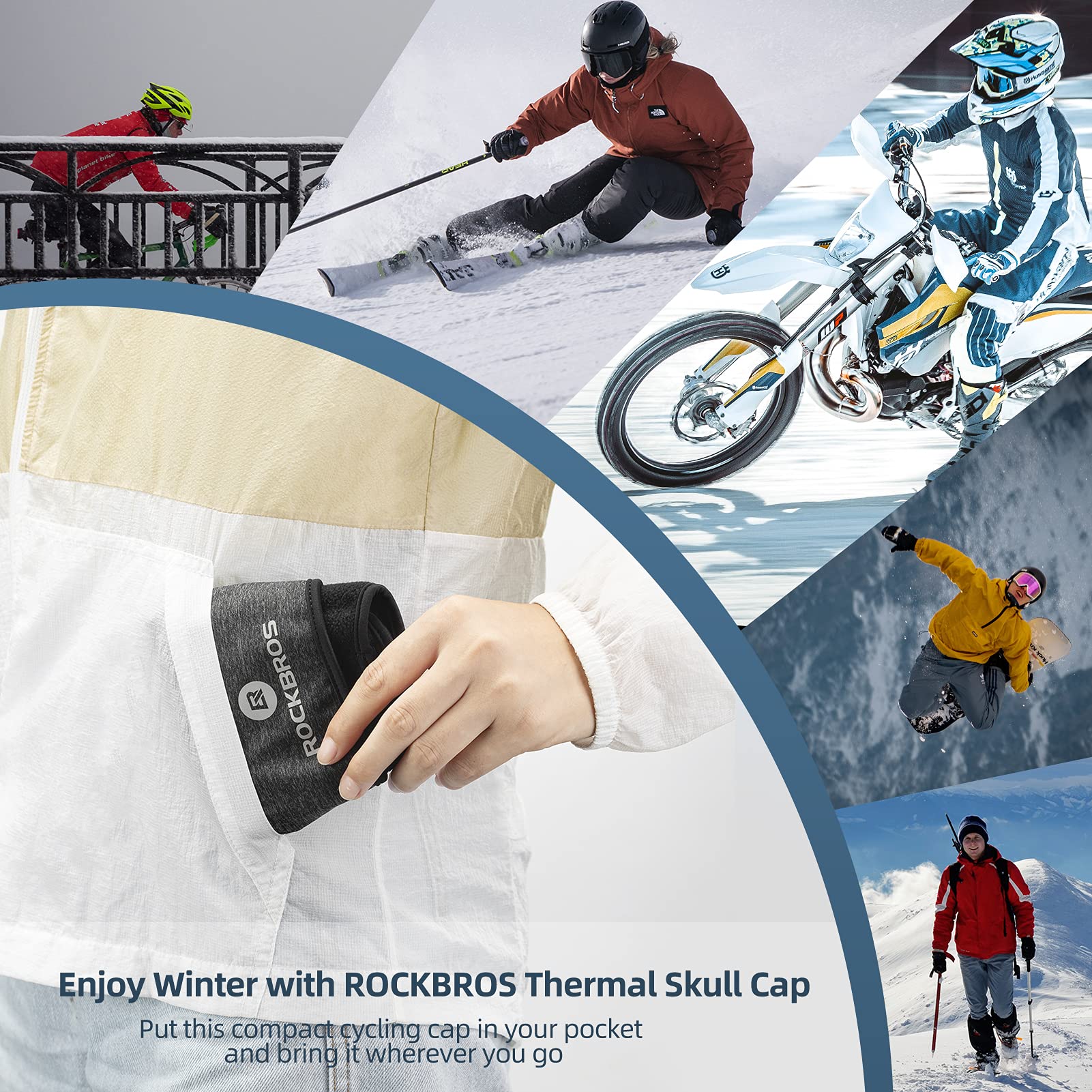 ROCKBROS Winter Skull Cap Helmet Liner, Thermal Cycling Beanie with Glasses Holes - Image 10