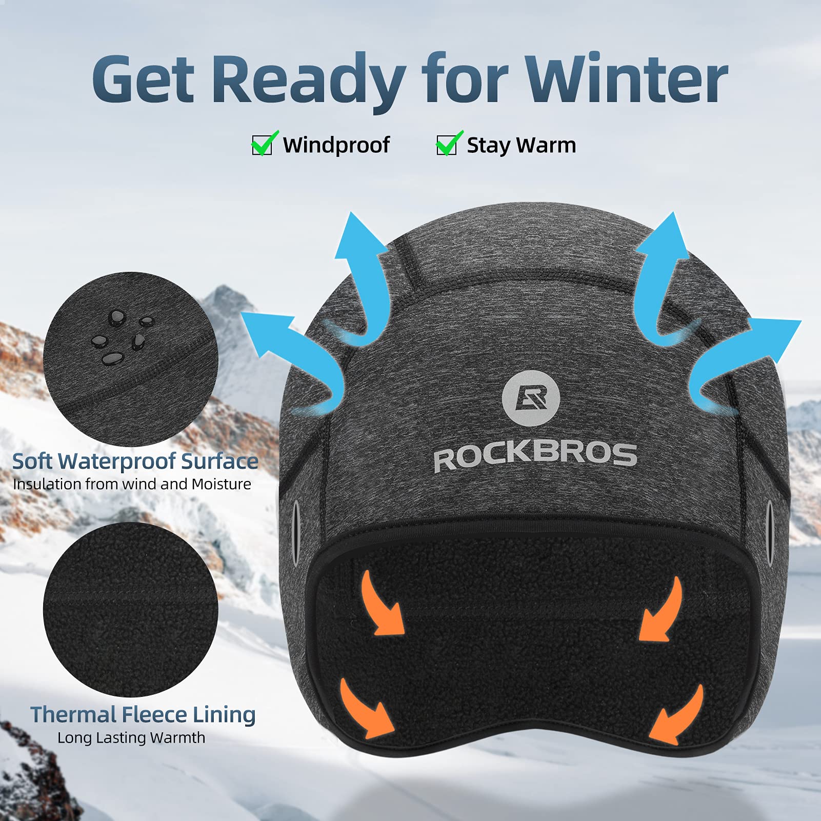 ROCKBROS Winter Skull Cap Helmet Liner, Thermal Cycling Beanie with Glasses Holes - Image 6