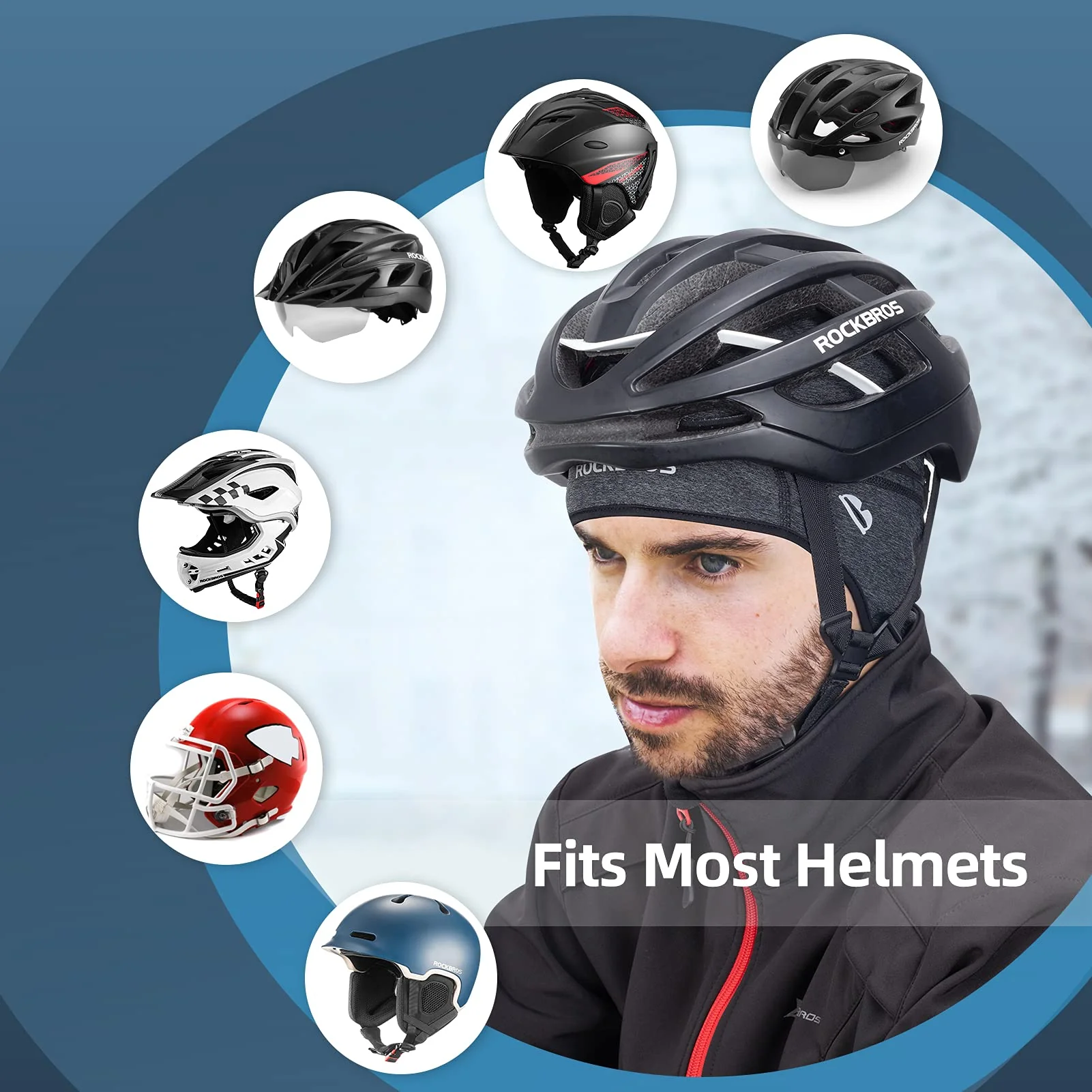 ROCKBROS Winter Skull Cap Helmet Liner, Thermal Cycling Beanie with Glasses Holes - Image 7