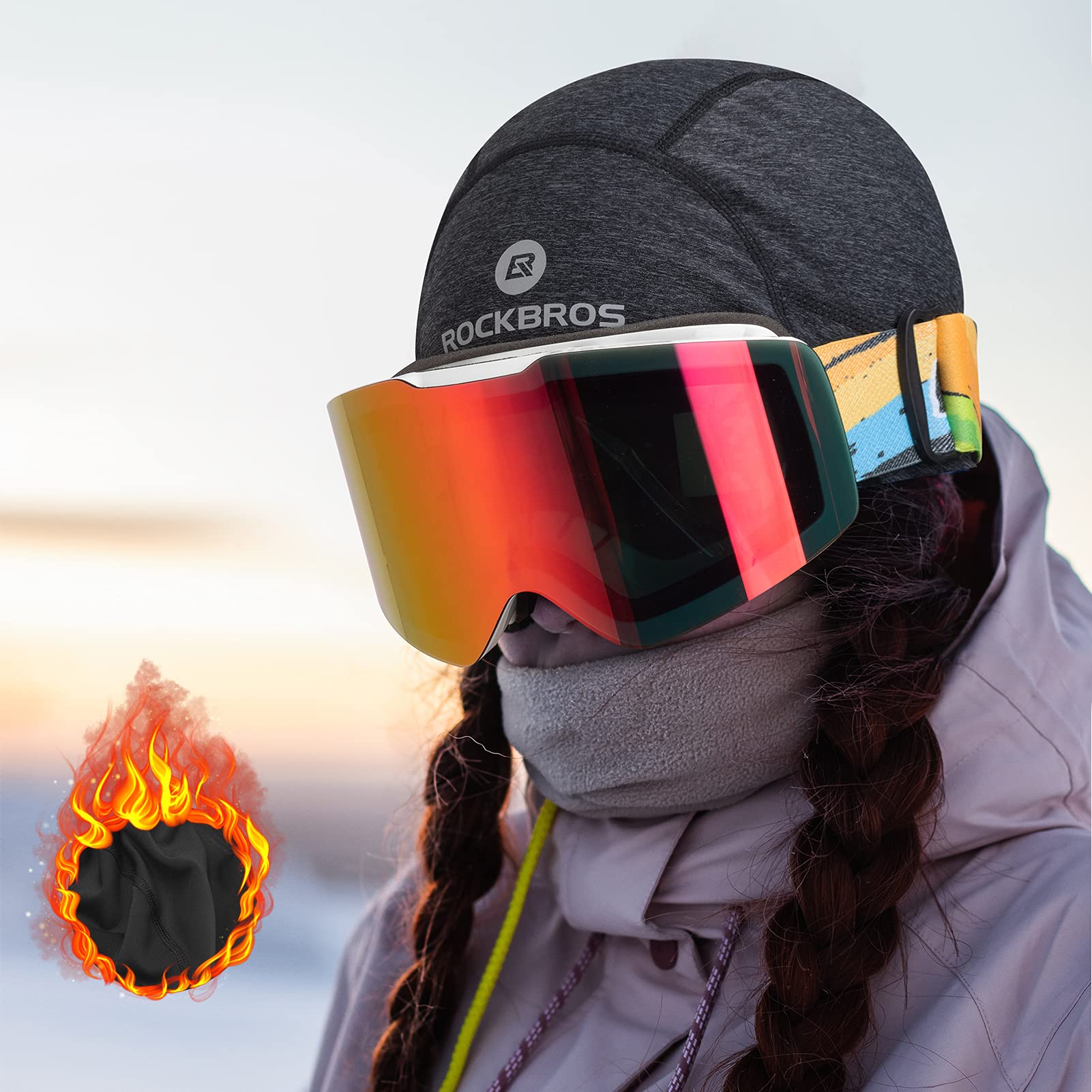 ROCKBROS Winter Skull Cap Helmet Liner, Thermal Cycling Beanie with Glasses Holes - Image 8
