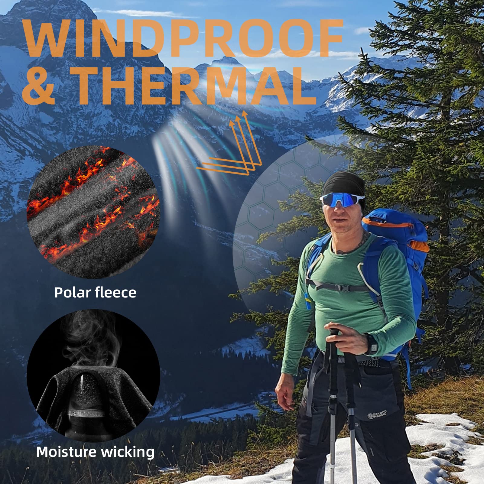 ROCKBROS Skull Cap Men's Winter Cycling Cap Windproof Warm Fleece Thermal Hat Helmet Liner Caps Black for Hiking Skiing Riding - Image 3