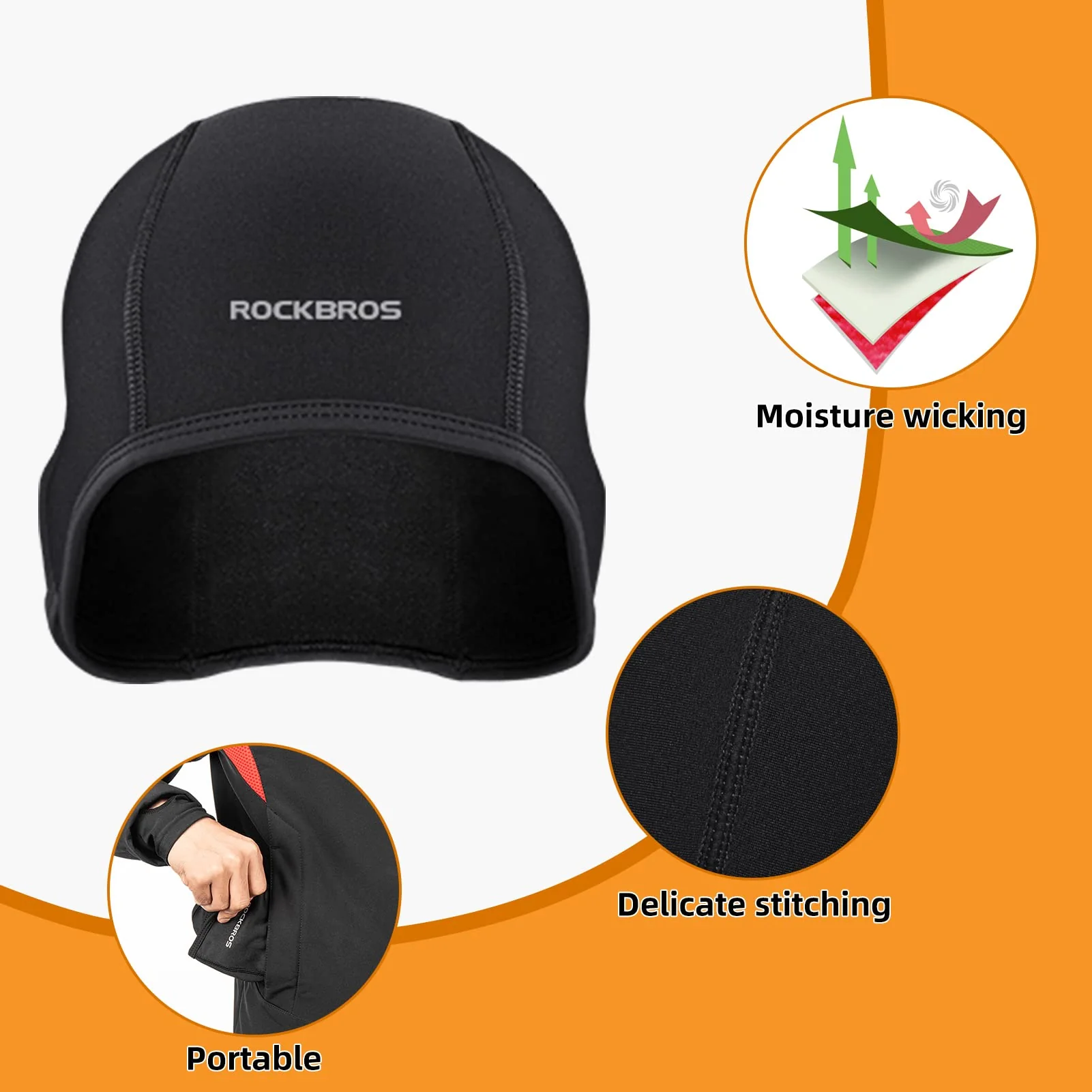 ROCKBROS Skull Cap Men's Winter Cycling Cap Windproof Warm Fleece Thermal Hat Helmet Liner Caps Black for Hiking Skiing Riding - Image 6