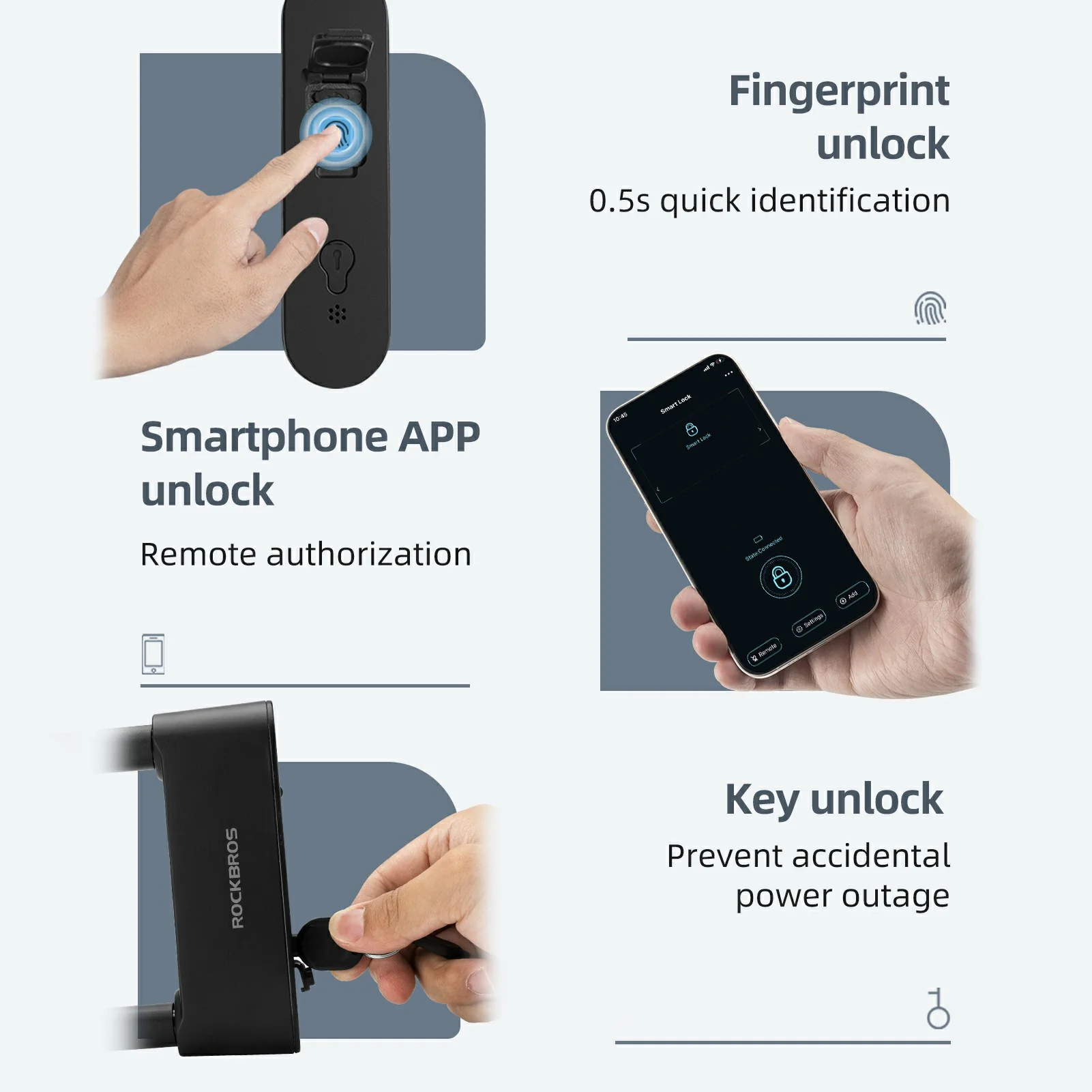 ROCKBROS Smart Bike U Lock with Fingerprint and App Control Waterproof - Image 3