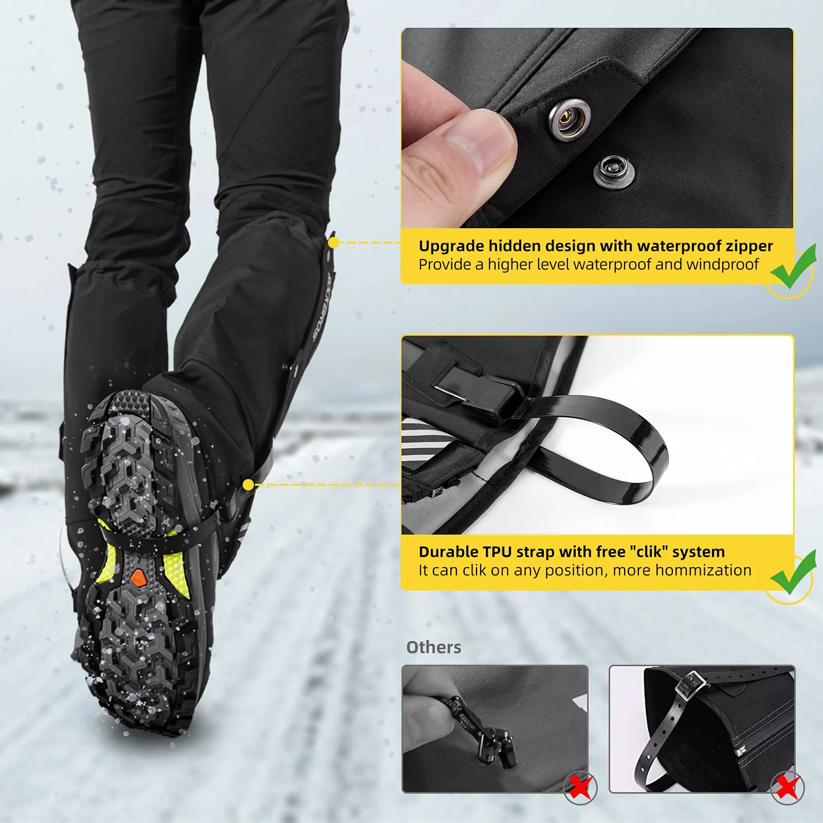 ROCKBROS Snow Boot Leg Gaiters, Waterproof Hiking Gaiters for Winter Sports and Snow Shoes - Image 3