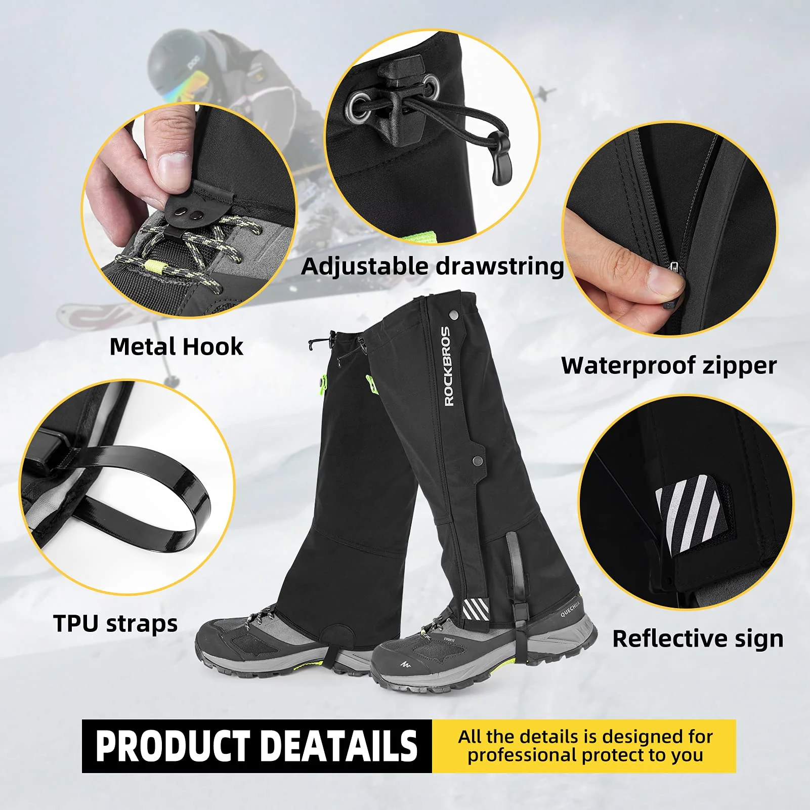ROCKBROS Snow Boot Leg Gaiters, Waterproof Hiking Gaiters for Winter Sports and Snow Shoes - Image 4